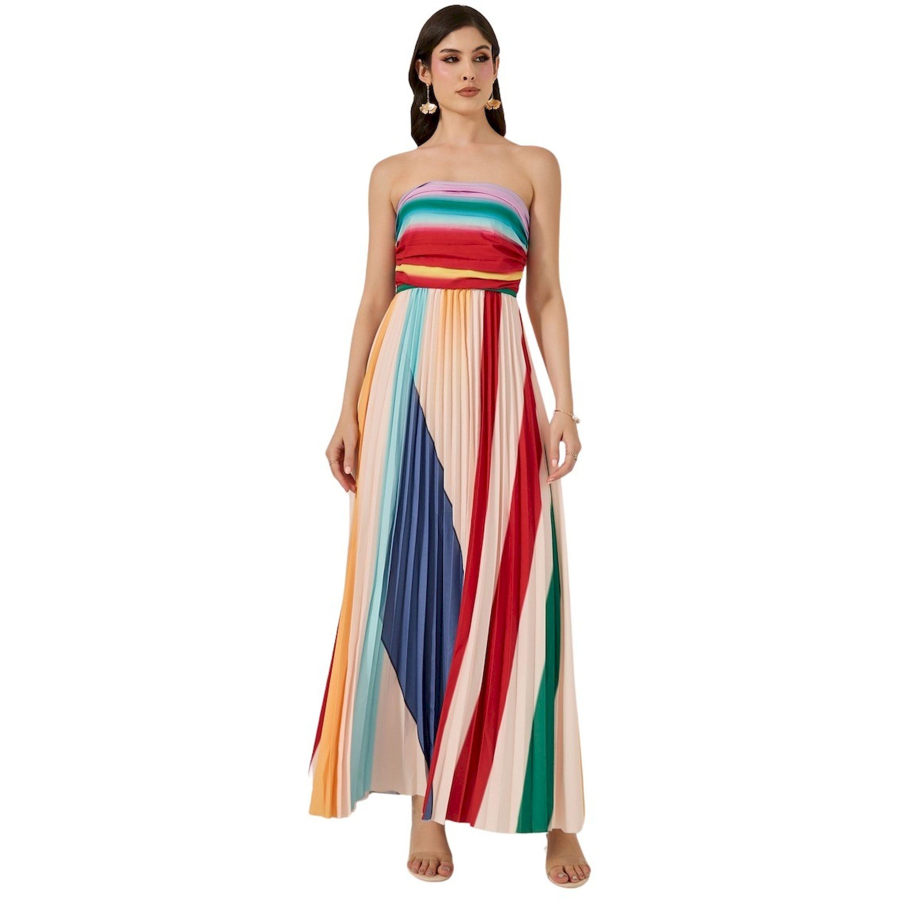 ستايلي - فستان ماكسي بدون حمالات بقصة A وكسرات وألوان متباينة-women-clothing-dresses-image-2