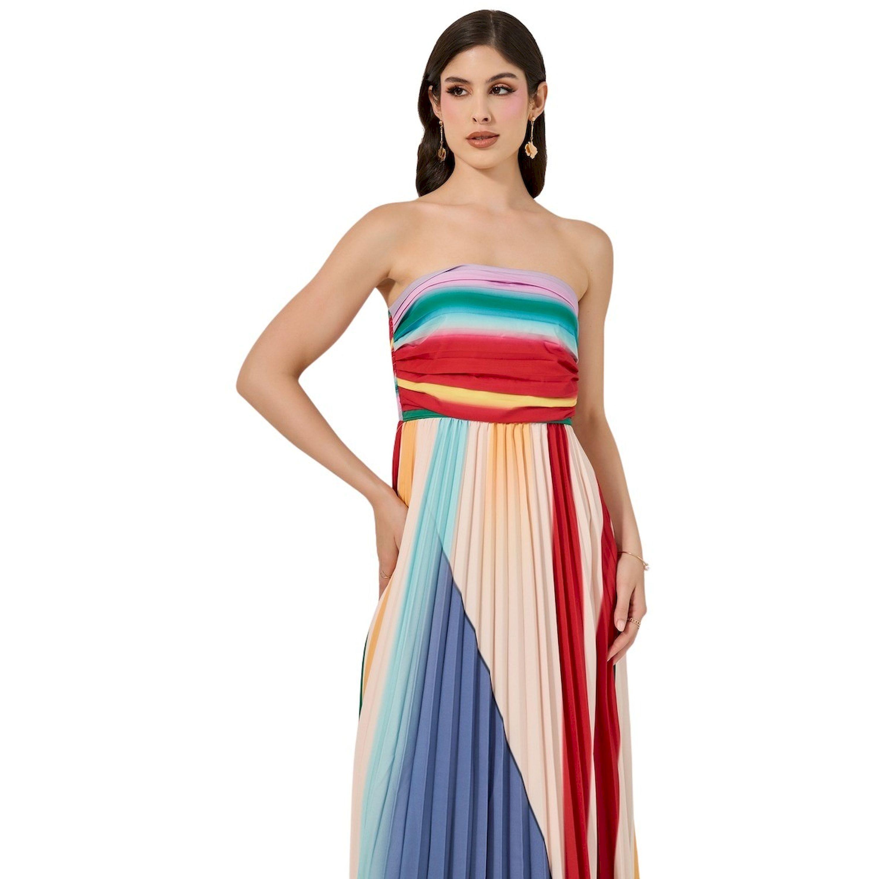 ستايلي - فستان ماكسي بدون حمالات بقصة A وكسرات وألوان متباينة-women-clothing-dresses-image-3