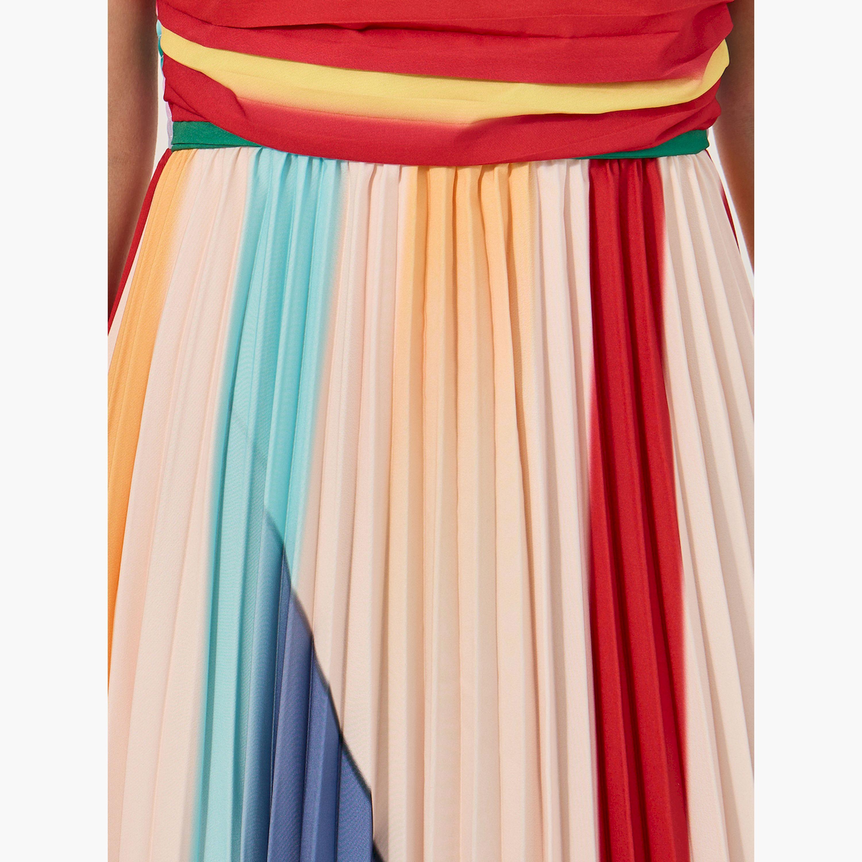ستايلي - فستان ماكسي بدون حمالات بقصة A وكسرات وألوان متباينة-women-clothing-dresses-image-4