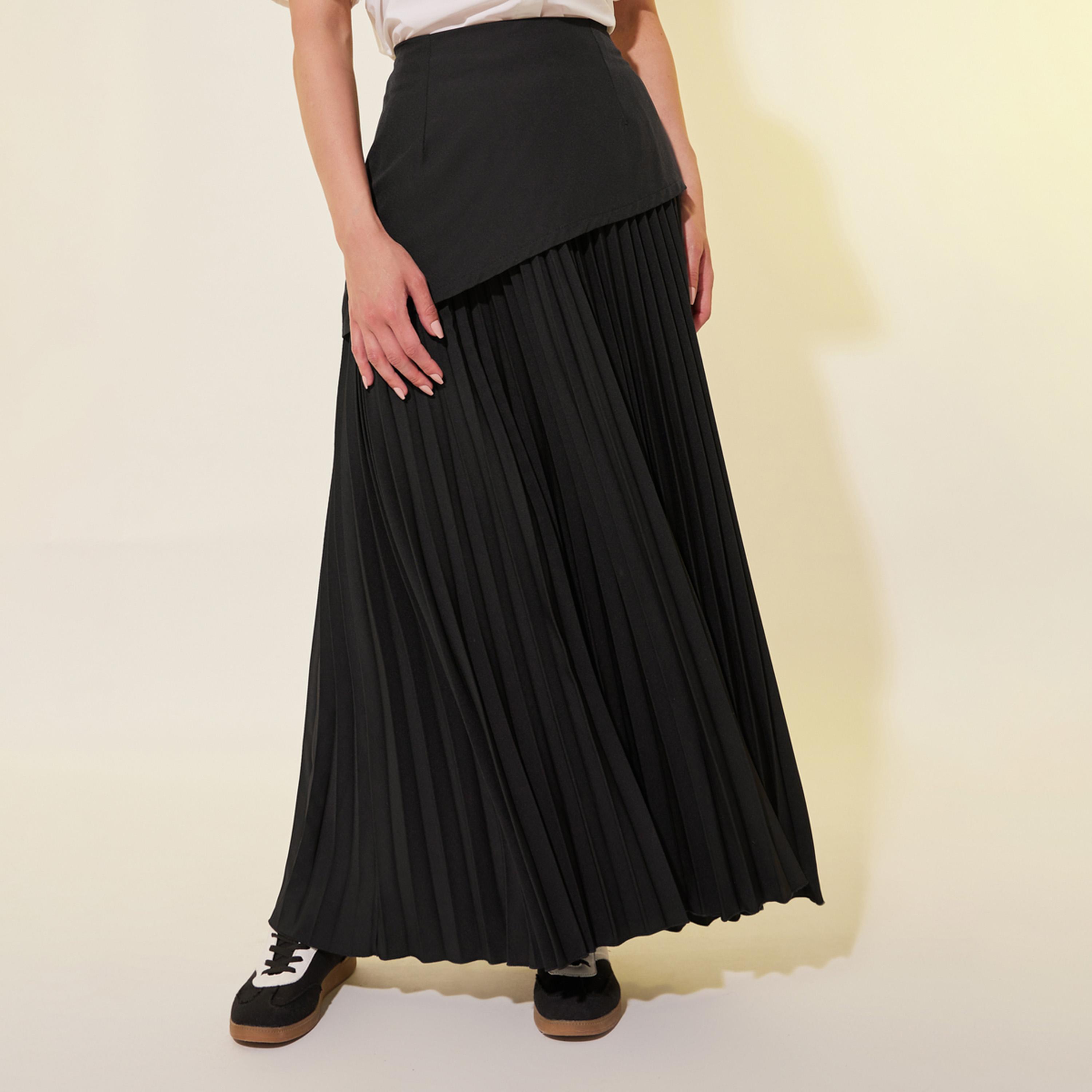 ستايلي - تنورة ماكسي سادة مطوية بقصّة A-women-clothing-bottoms-skirts-image-4