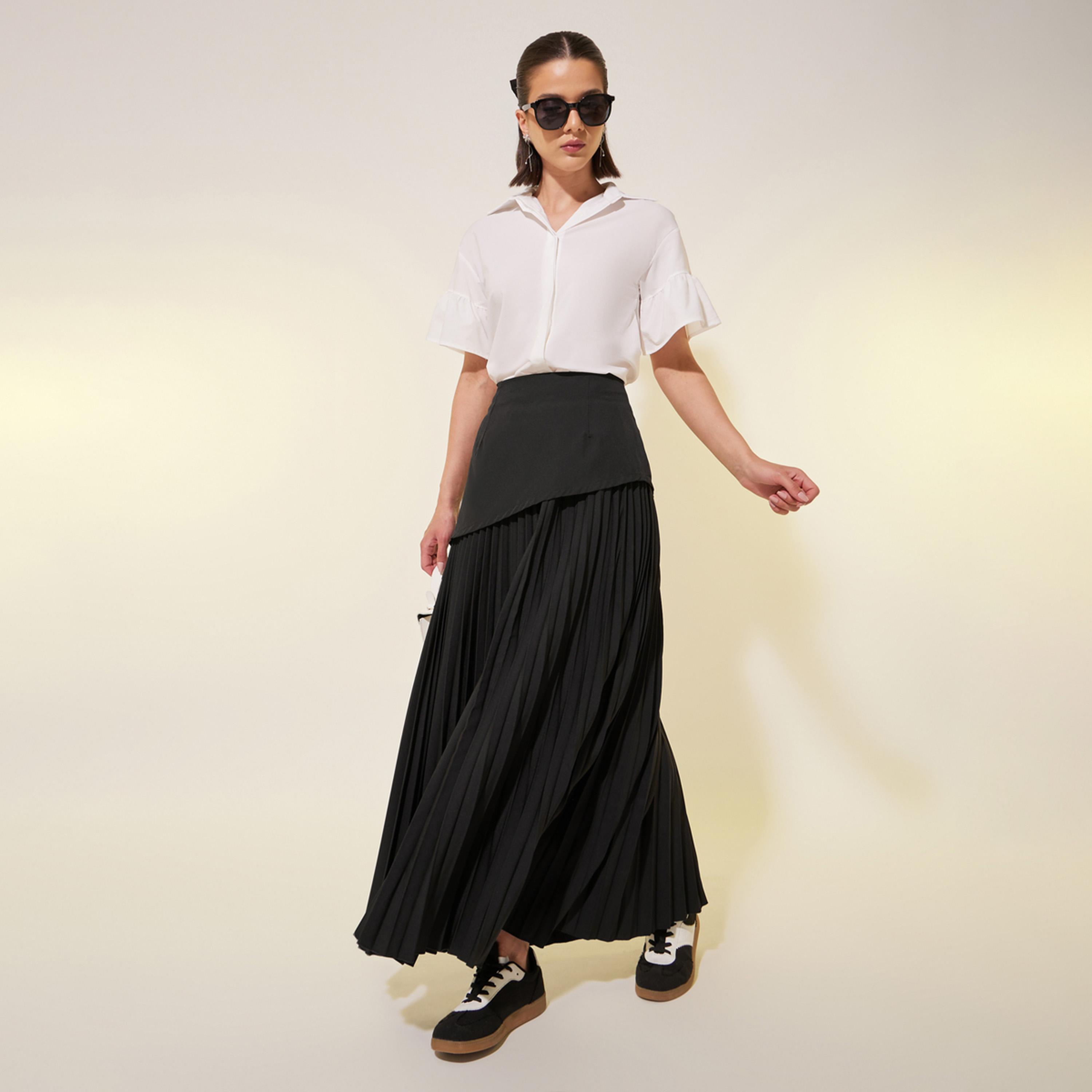 Styli Solid Pleated A-Line Maxi Skirt-women-clothing-bottoms-skirts-image-2