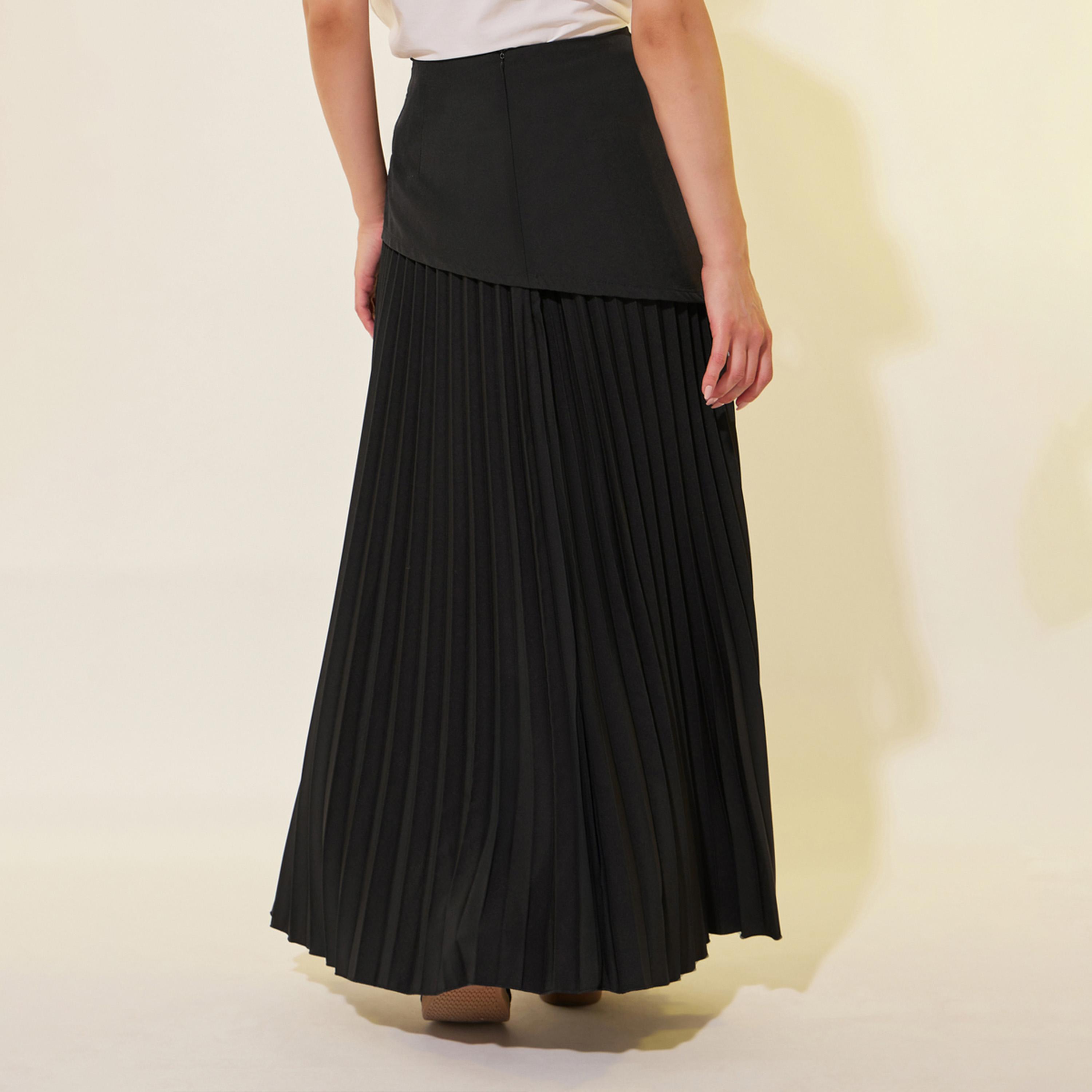 Styli Solid Pleated A-Line Maxi Skirt-women-clothing-bottoms-skirts-image-4
