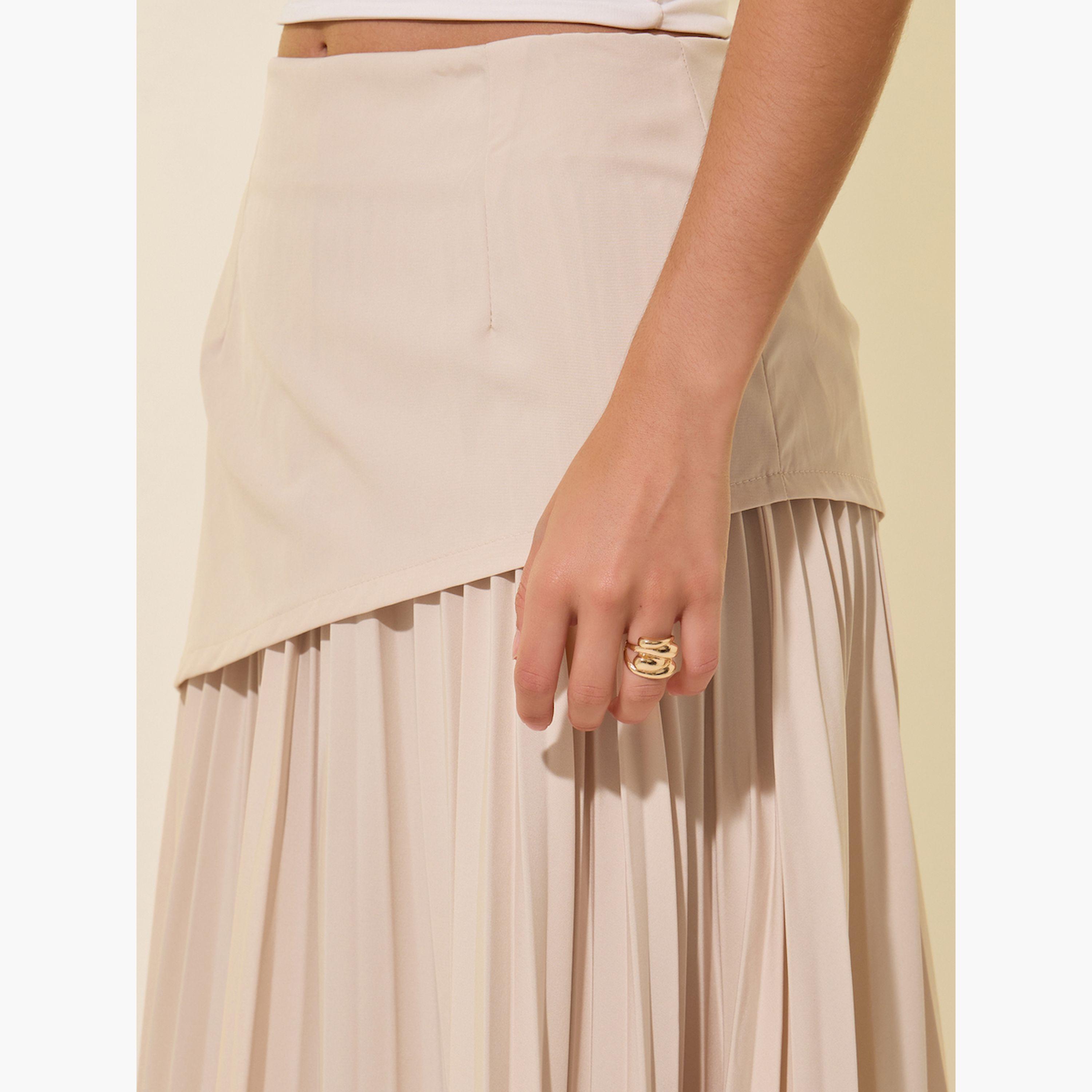 Styli Solid Pleated A-Line Maxi Skirt-women-clothing-bottoms-skirts-image-3
