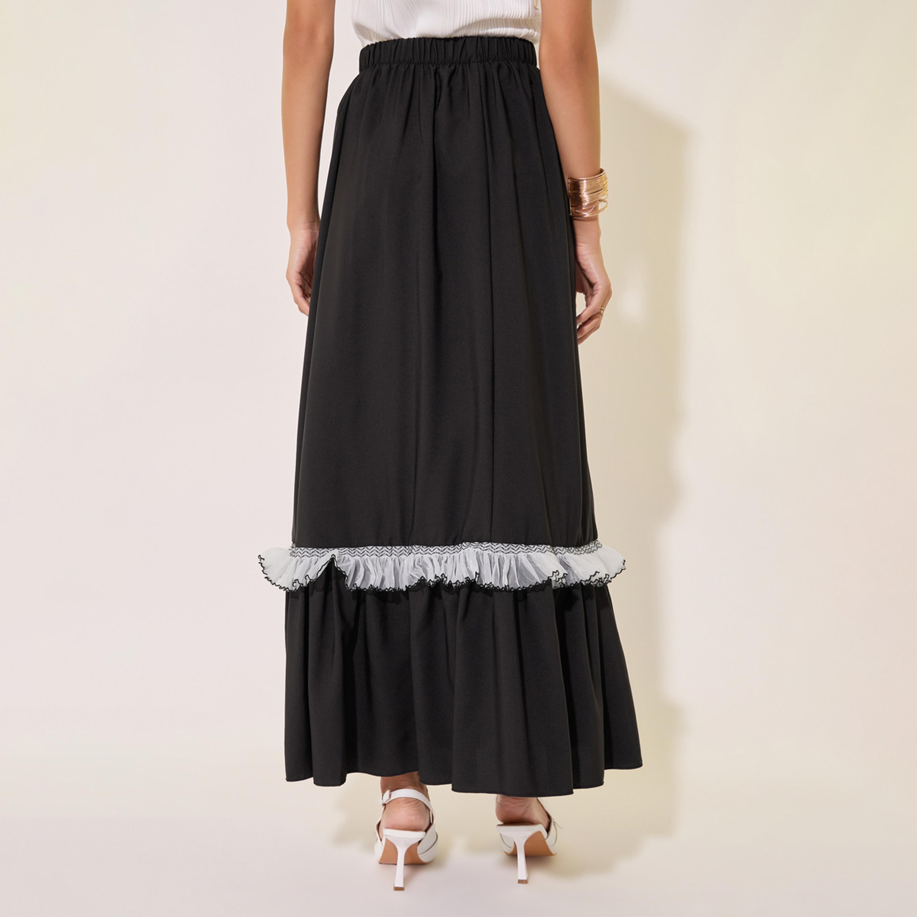 Styli Solid Ruffled Hem Lace Insert A-Line Maxi Skirt-women-clothing-bottoms-skirts-image-4