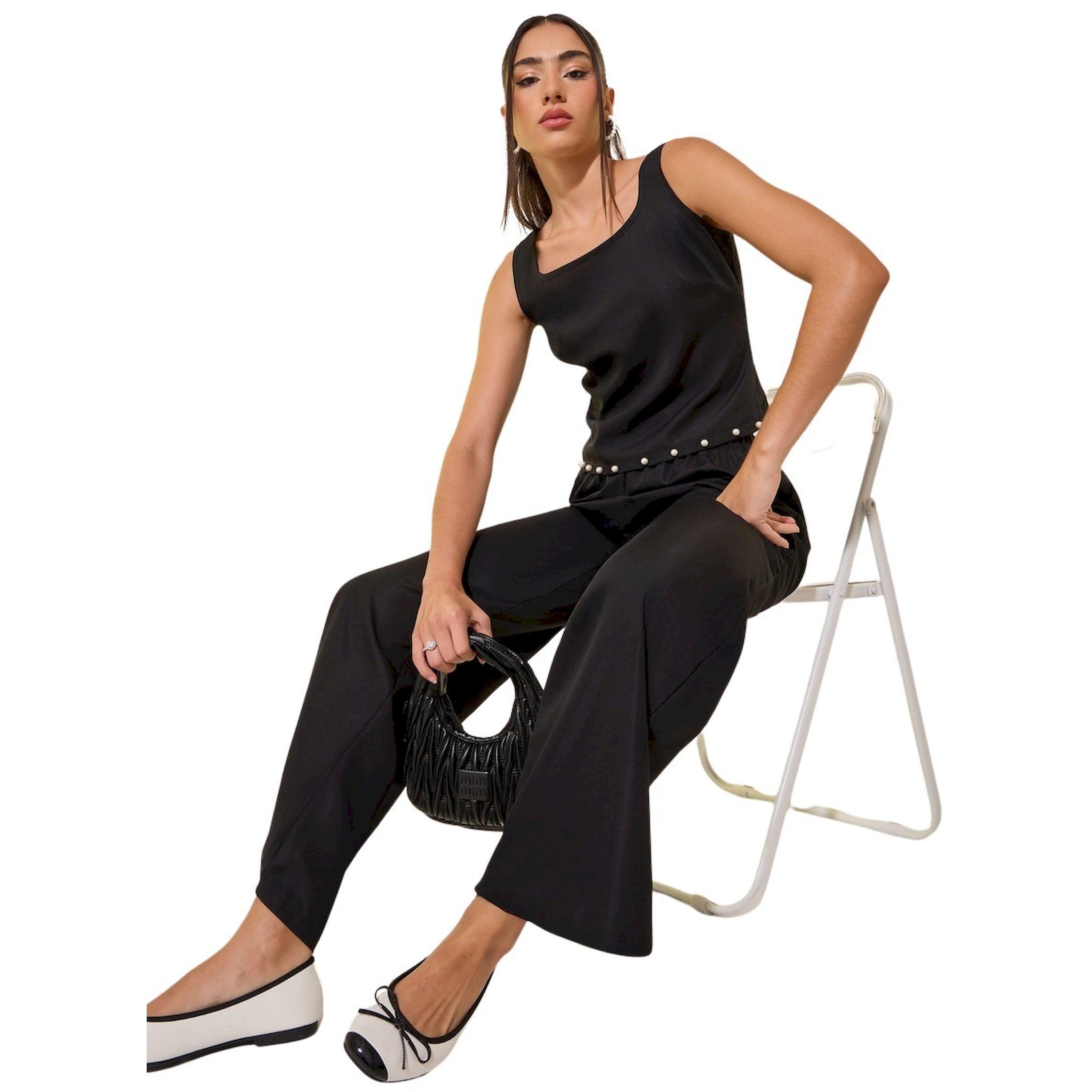 ستايلي -  طقم ملابس داخلية وبنطال نسائي أسود سادة مع تفاصيل لؤلؤ صناعي-women-clothing-coordsets-image-1
