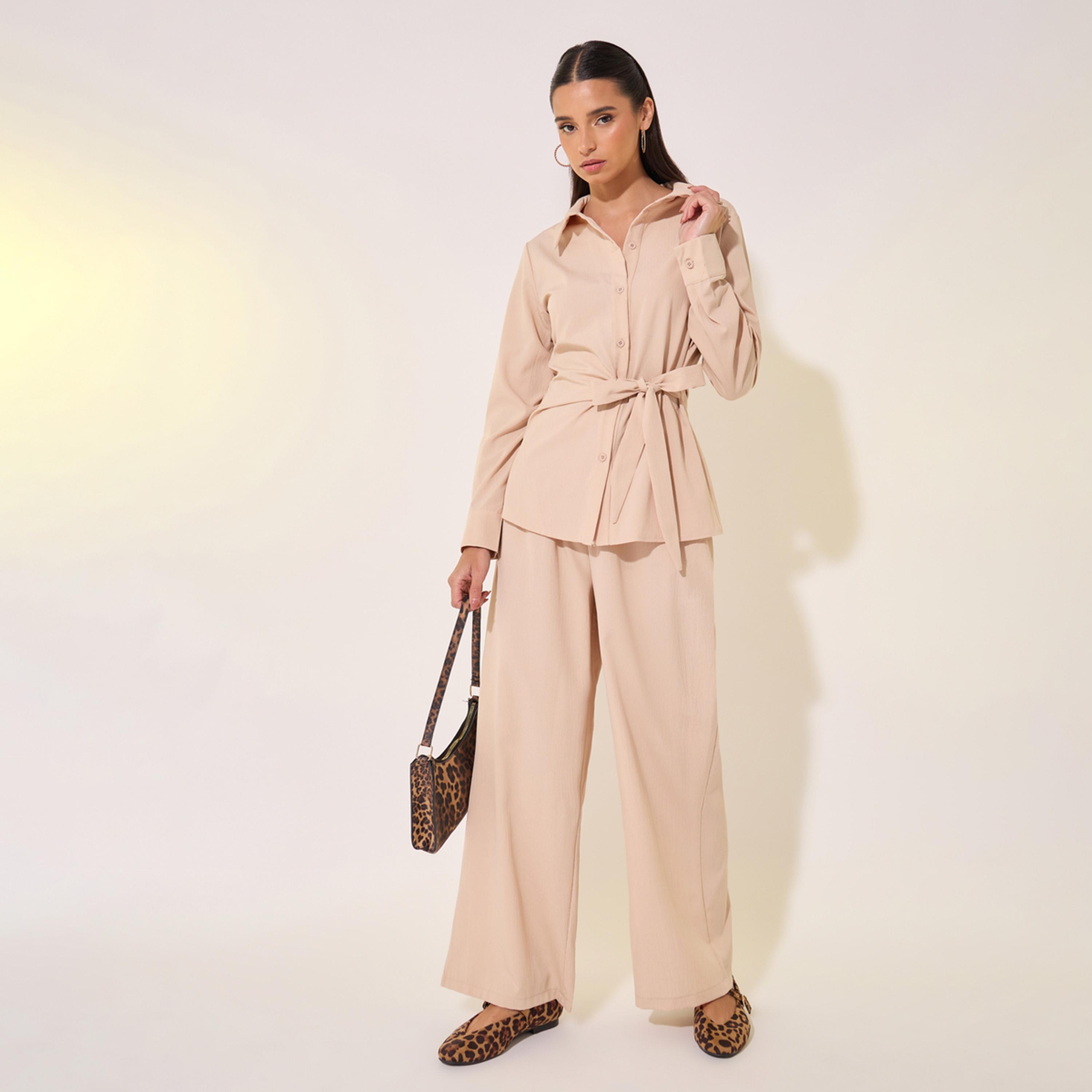 Styli Solid Wrap Buttoned Top With Tie-Up And Pants Co-Ords-women-clothing-coordsets-image-1