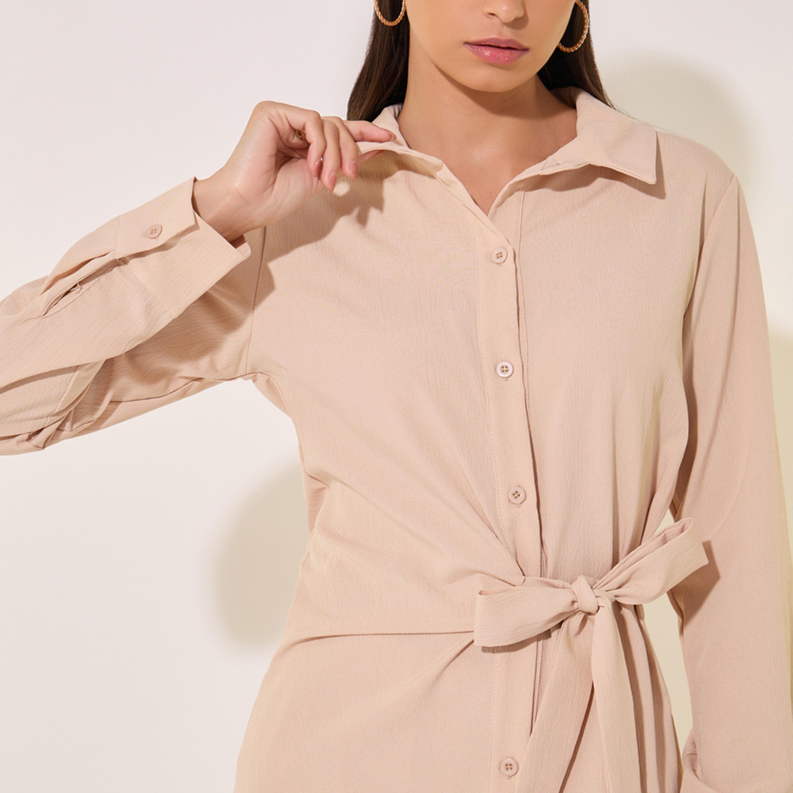 Styli Solid Wrap Buttoned Top With Tie-Up And Pants Co-Ords-women-clothing-coordsets-image-3