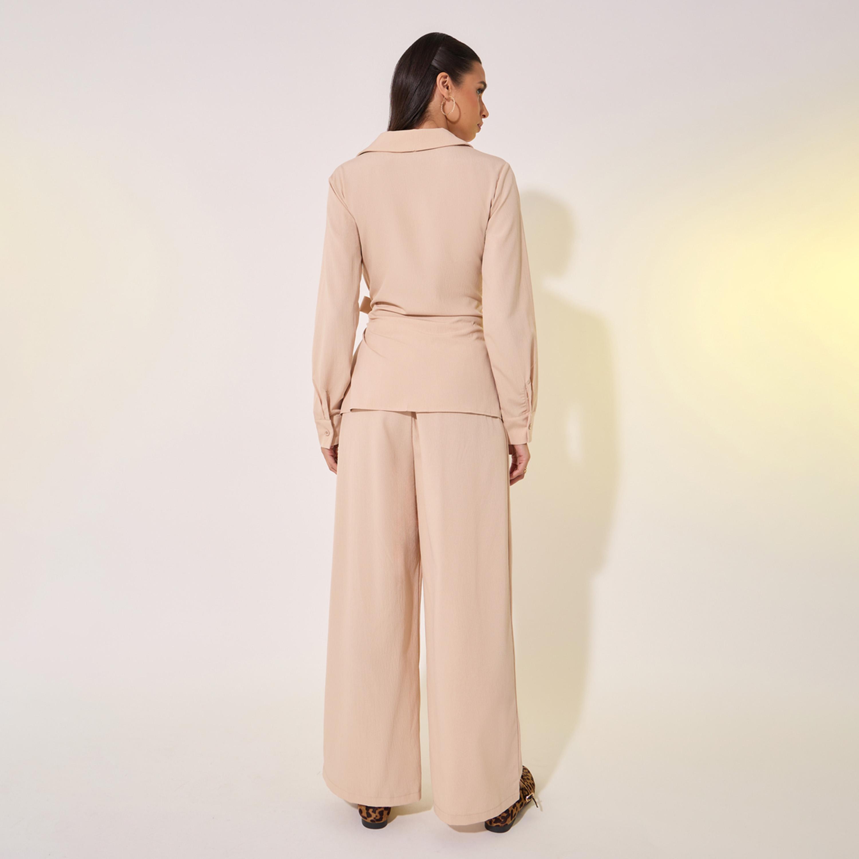 Styli Solid Wrap Buttoned Top With Tie-Up And Pants Co-Ords-women-clothing-coordsets-image-5