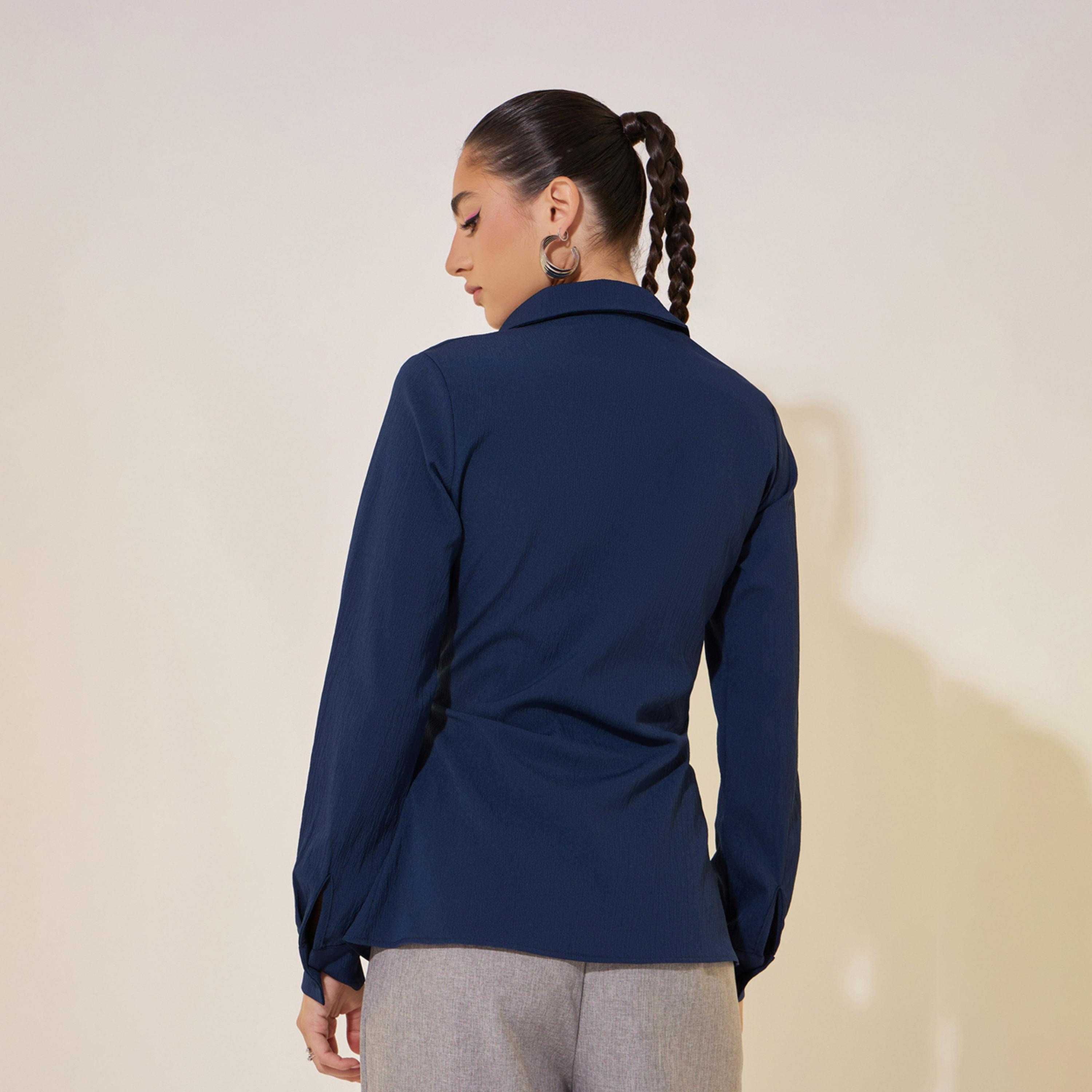 Styli Solid Long Sleeve Collared Wrap Top-women-clothing-shirtsandblouses-blouses-image-4