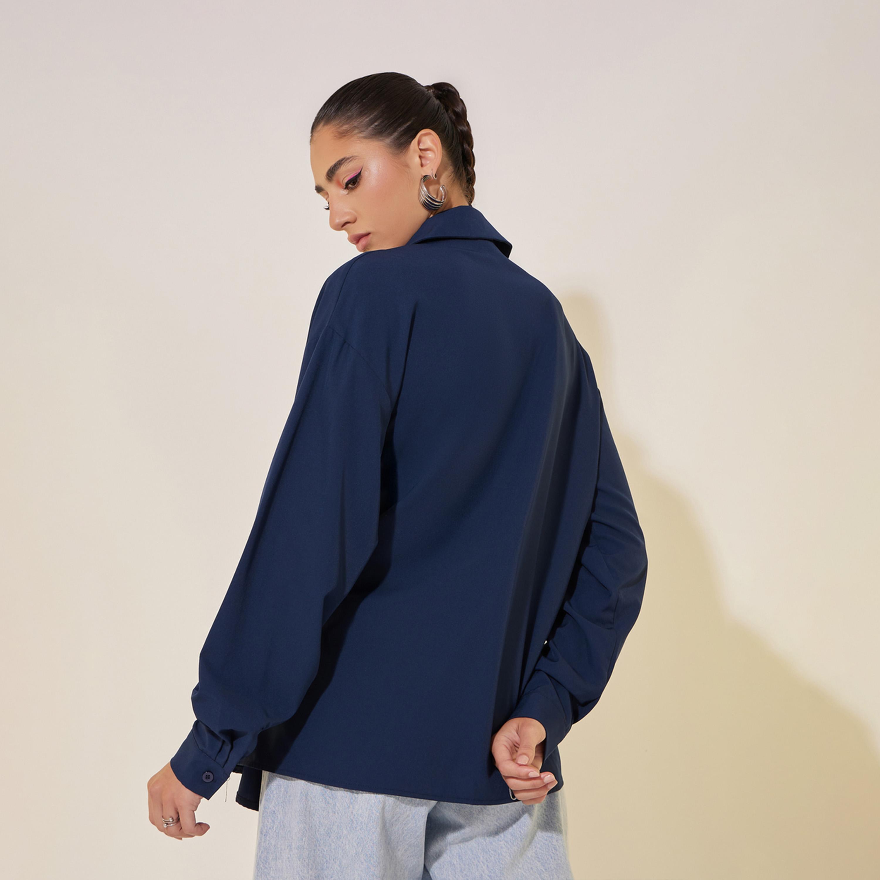 Styli Solid Long Sleeve Wrap Top with Ruched-women-clothing-shirtsandblouses-blouses-image-5