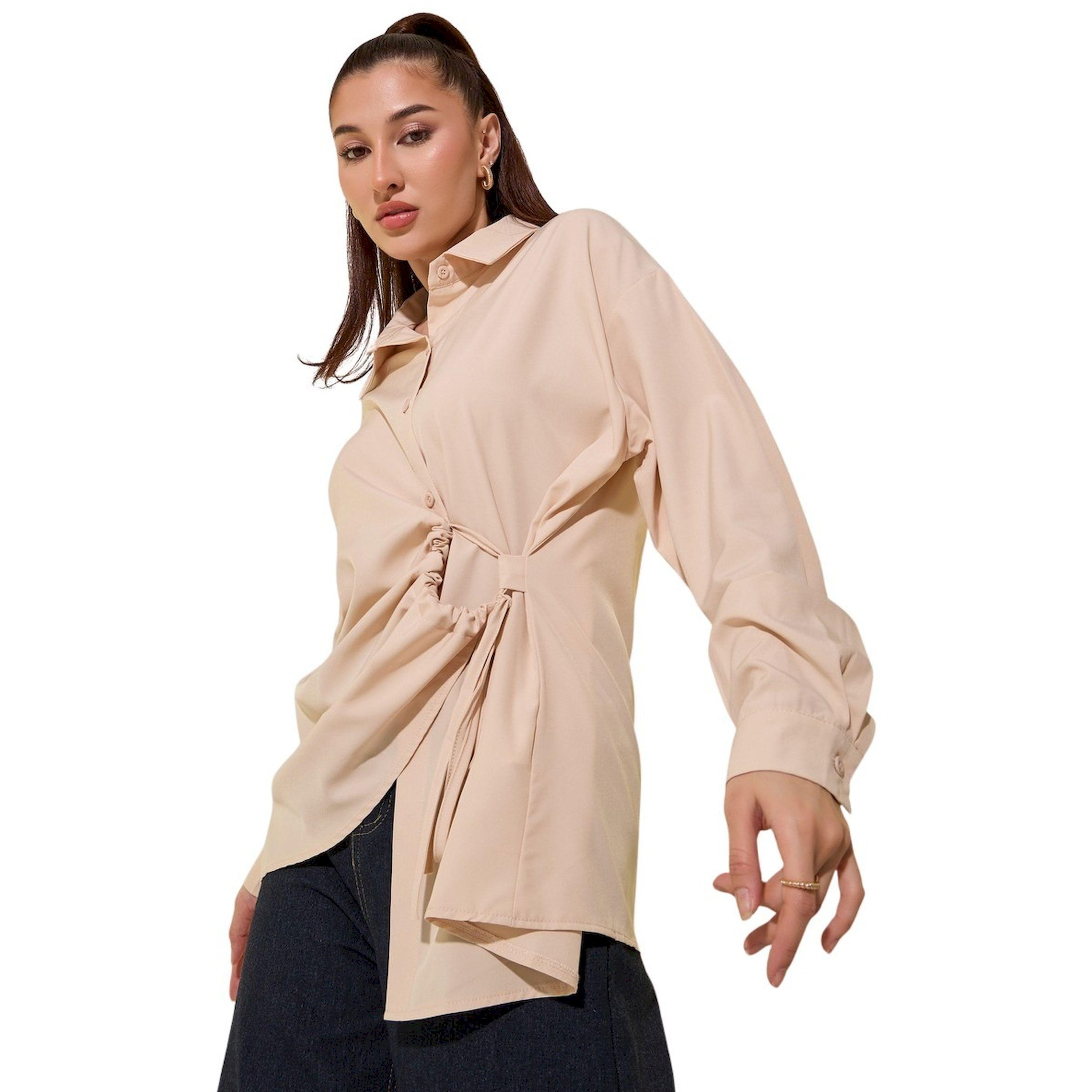 Styli Beige Solid Long Sleeve Wrap Shirt-women-clothing-shirtsandblouses-blouses-image-1