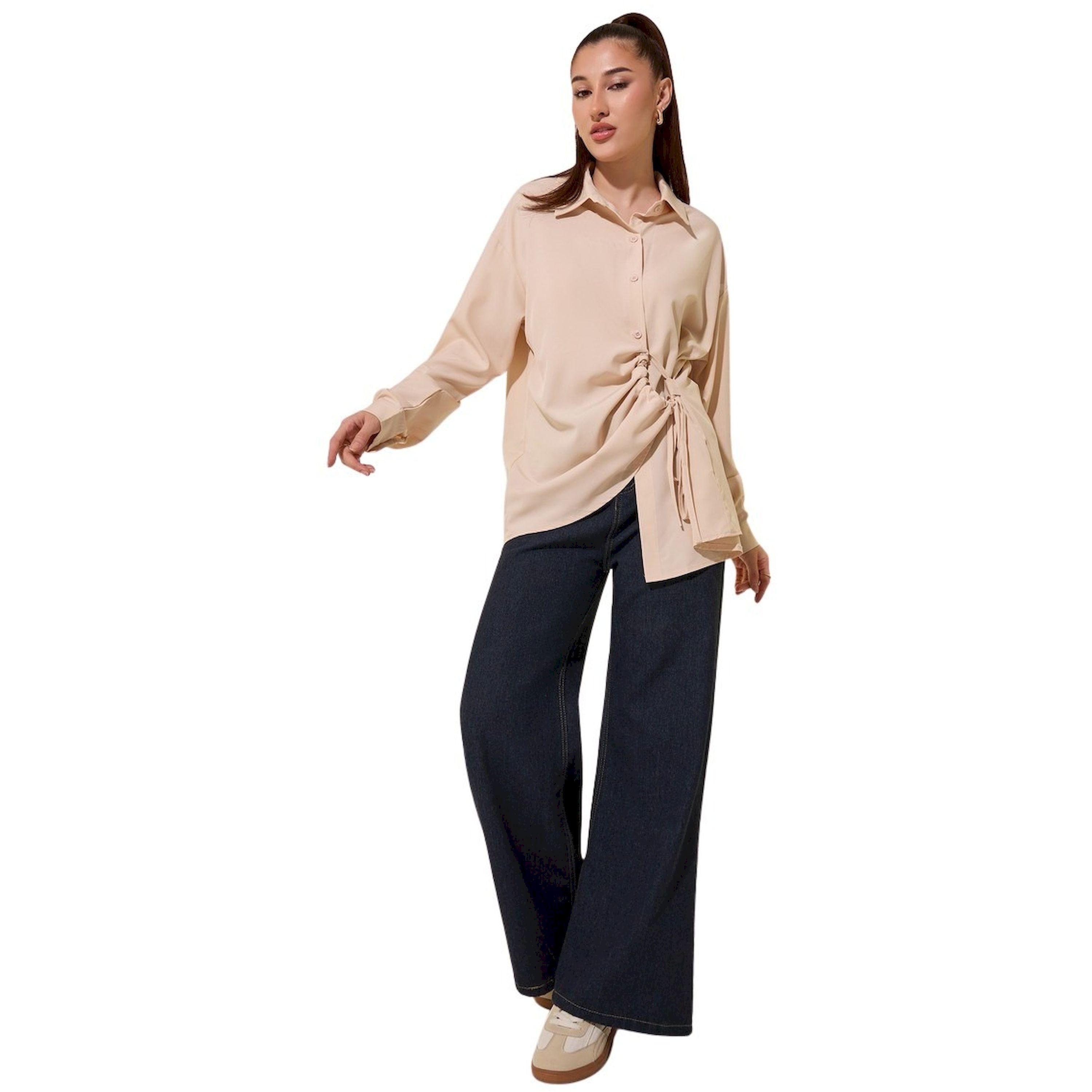 Styli Beige Solid Long Sleeve Wrap Shirt-women-clothing-shirtsandblouses-blouses-image-2