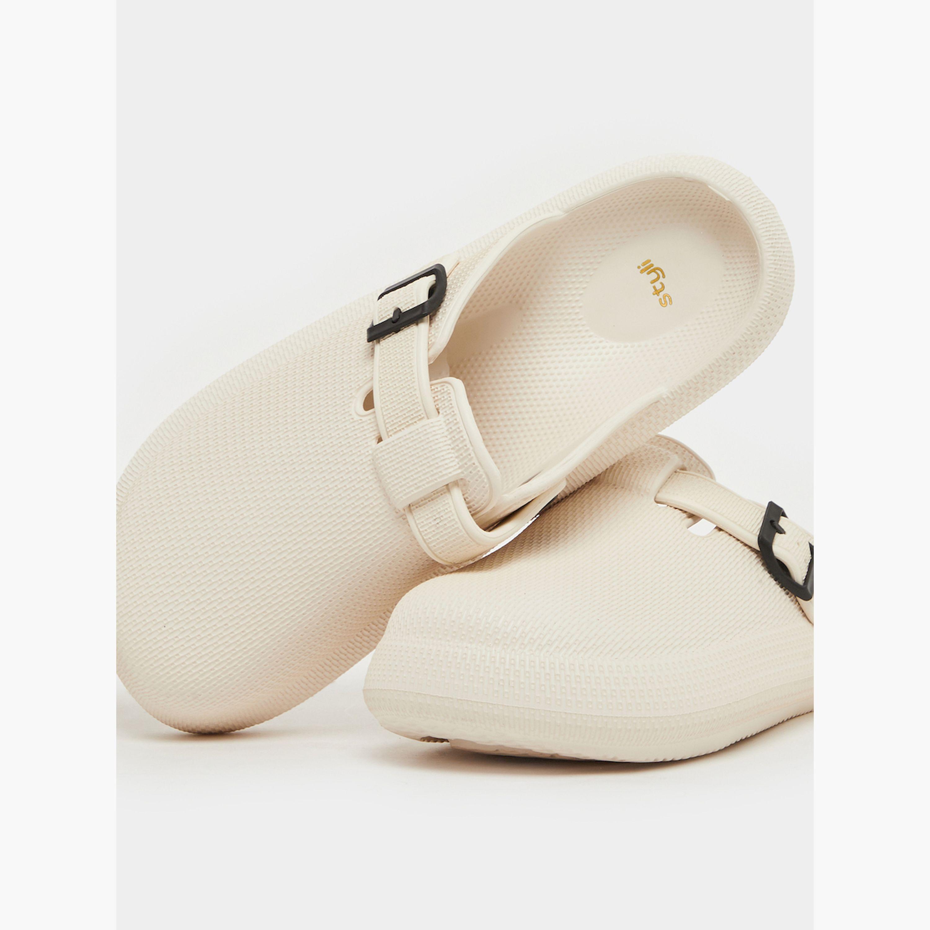 Styli Textured Buckle Embellished Slip On Sandals-men-shoes-flipflopsandslides-image-3