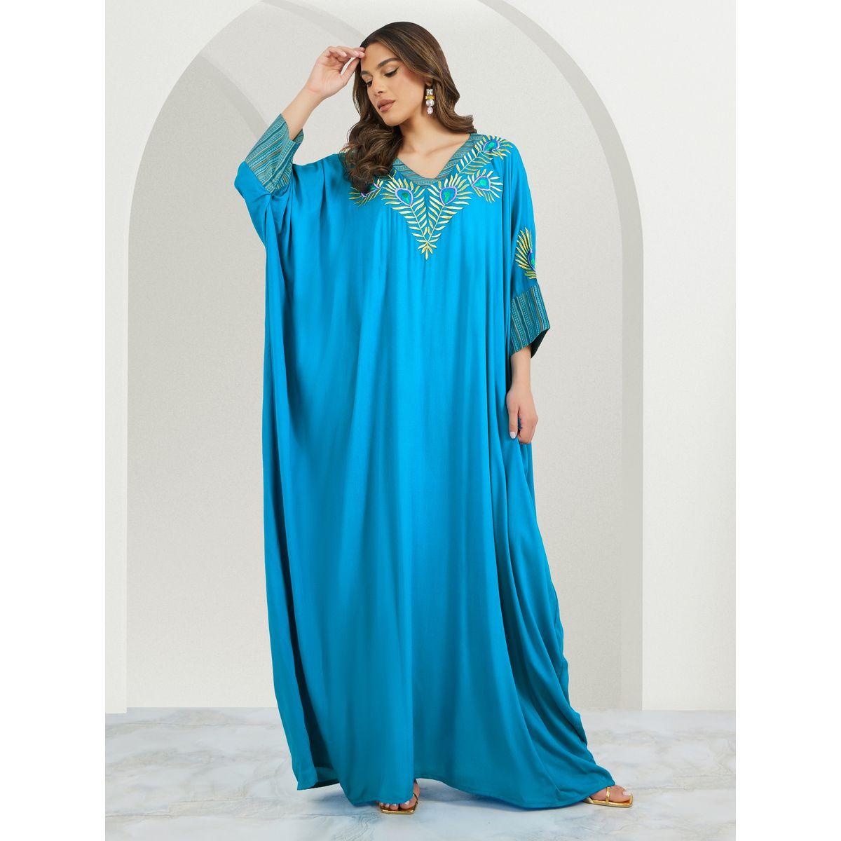 جلابية بتفاصيل مُطرّزة وأكمام خفاش ماكسيم كرييشن × ستايلي-women-arabicclothing-jalabiyas-image-1