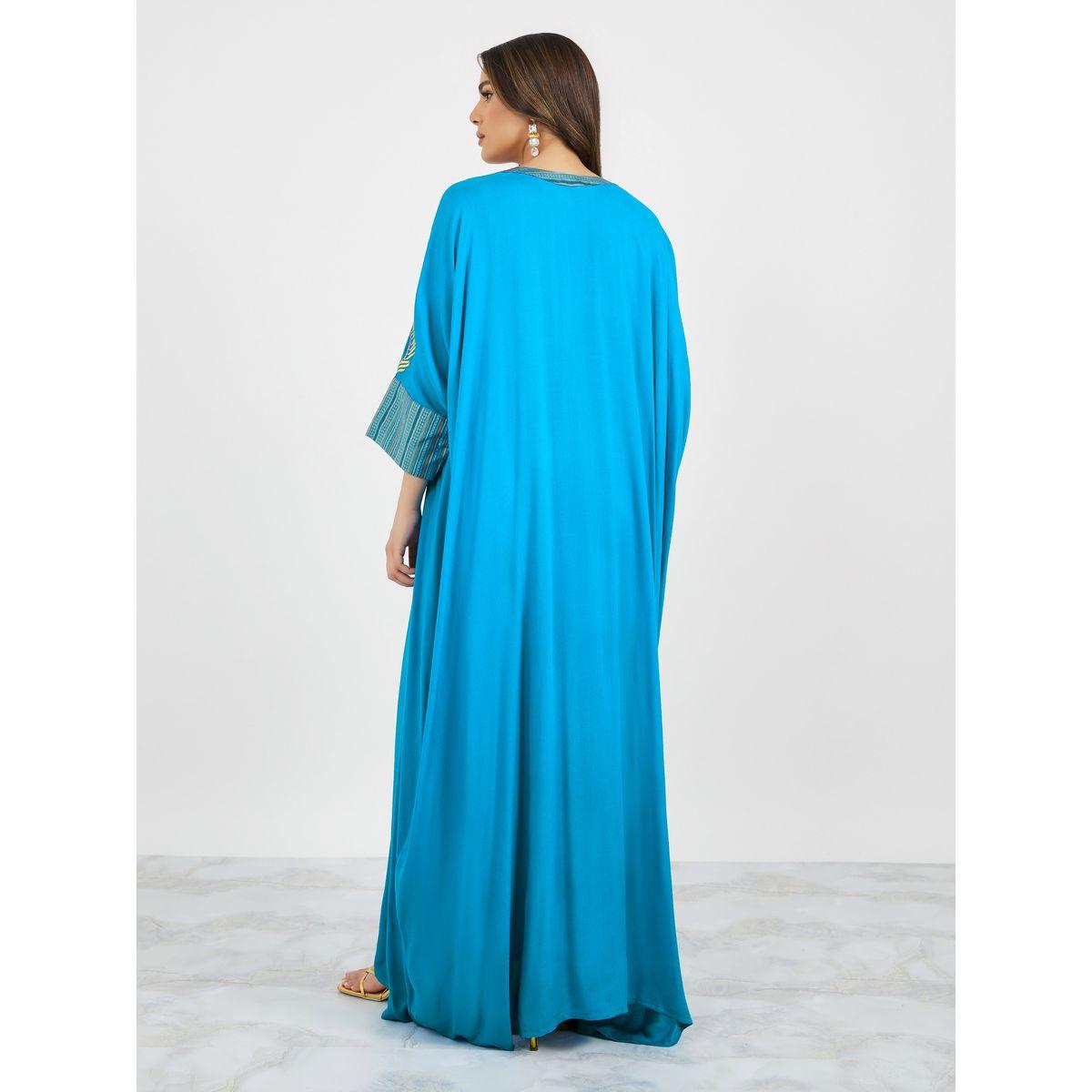 Maxim Creation X Styli Embroidered Batwing Sleeve Jalabiya with V Neck-women-arabicclothing-jalabiyas-image-6