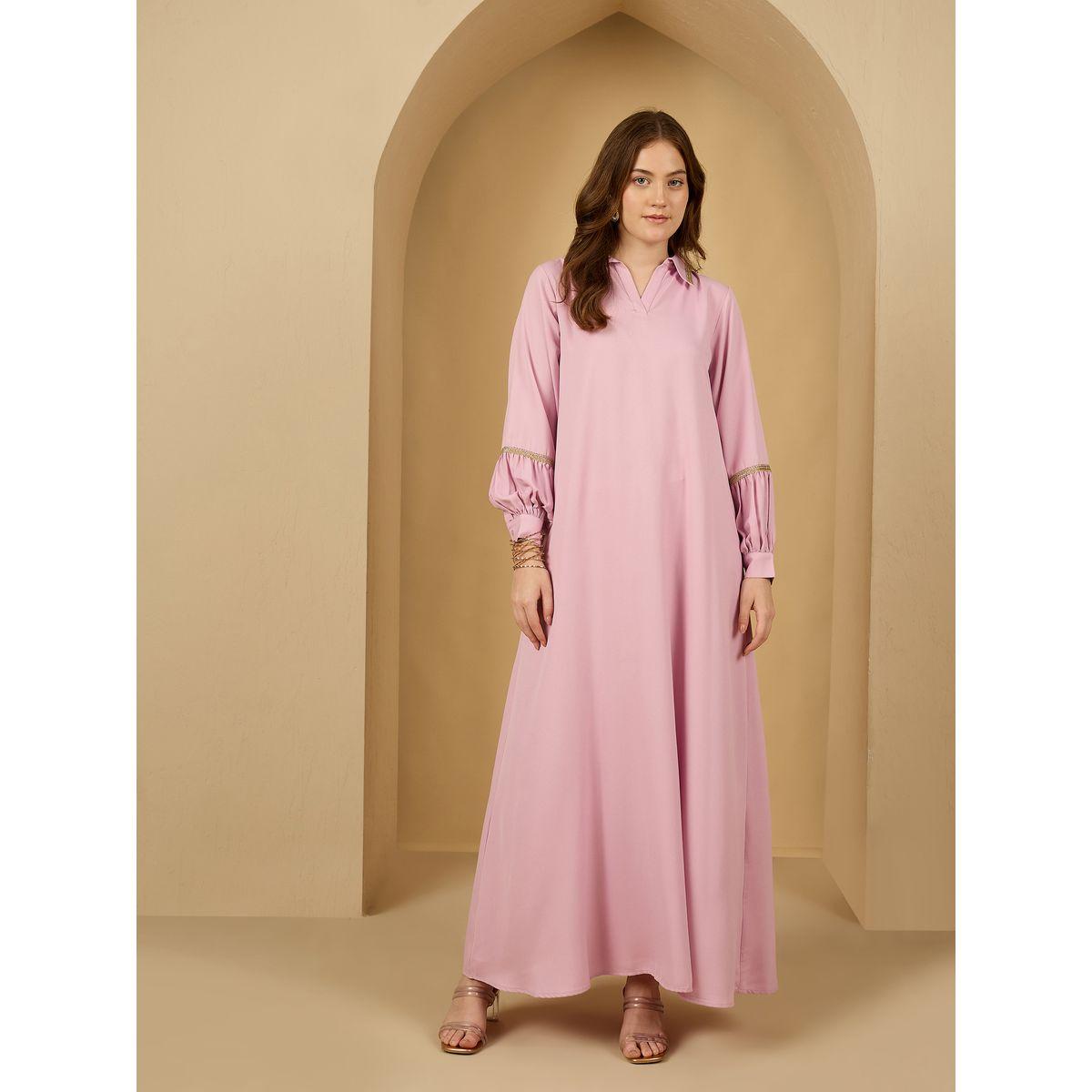 Amirah X Styli Lace Trim Collared Jalabiya-women-arabicclothing-jalabiyas-image-2