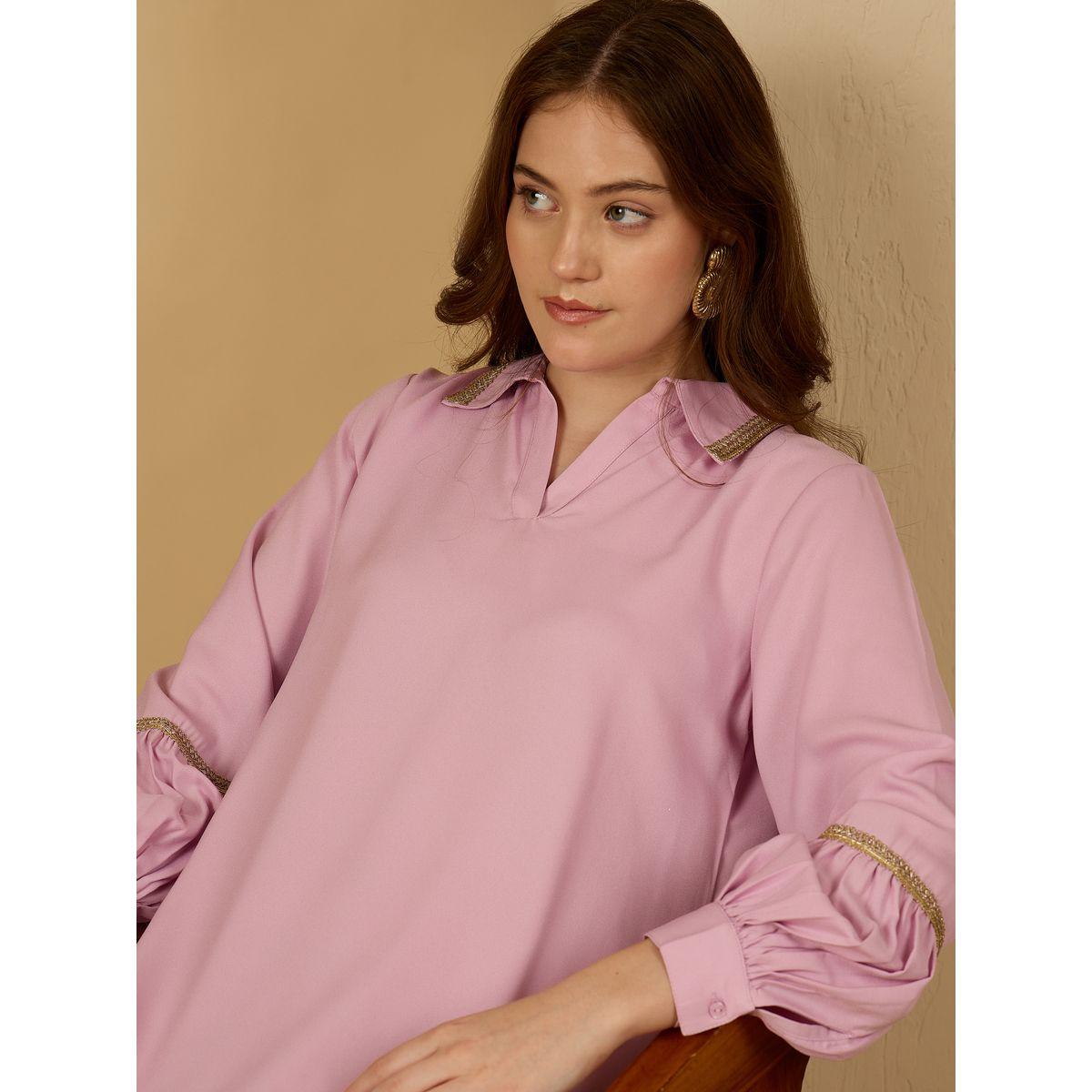 Amirah X Styli Lace Trim Collared Jalabiya-women-arabicclothing-jalabiyas-image-4