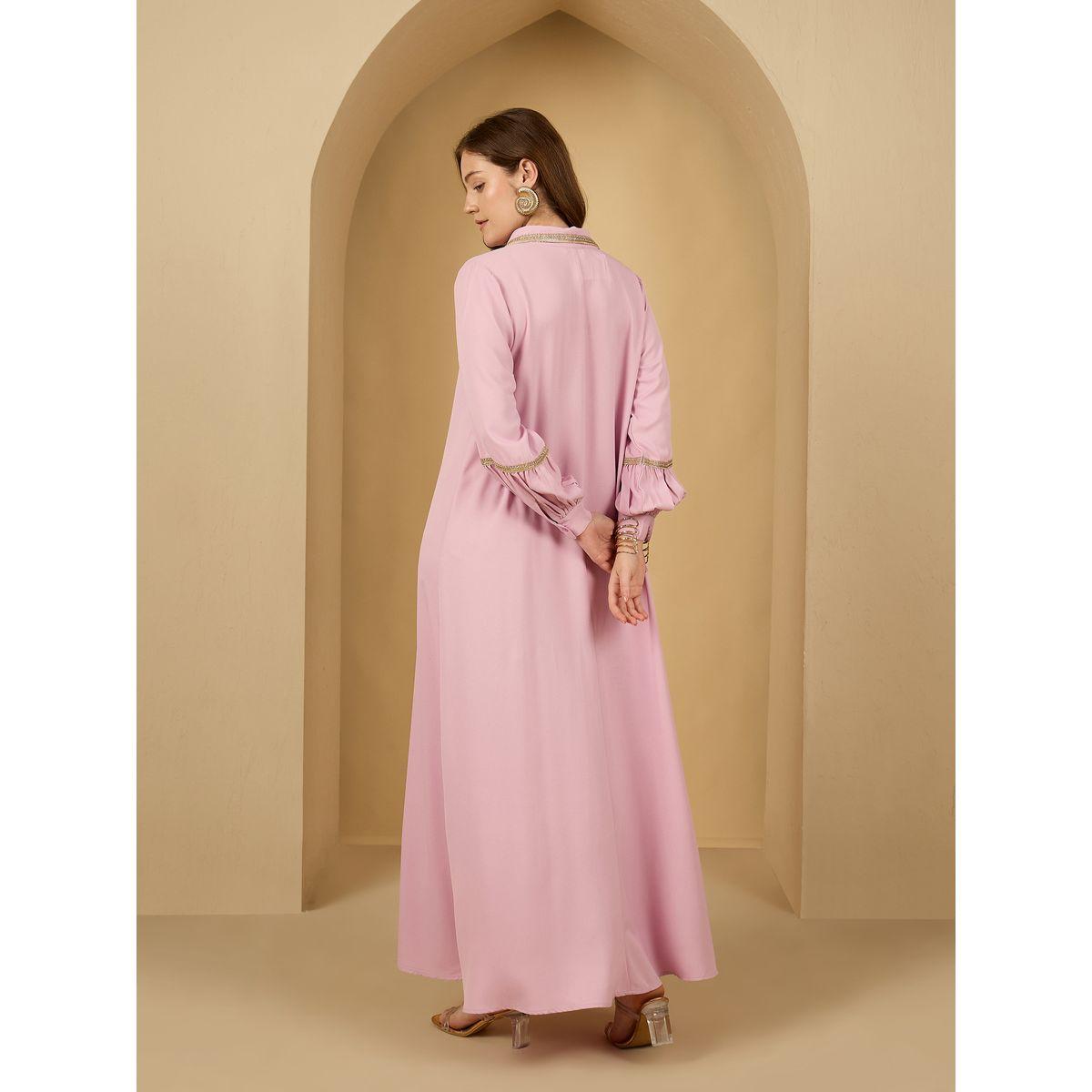 Amirah X Styli Lace Trim Collared Jalabiya-women-arabicclothing-jalabiyas-image-5