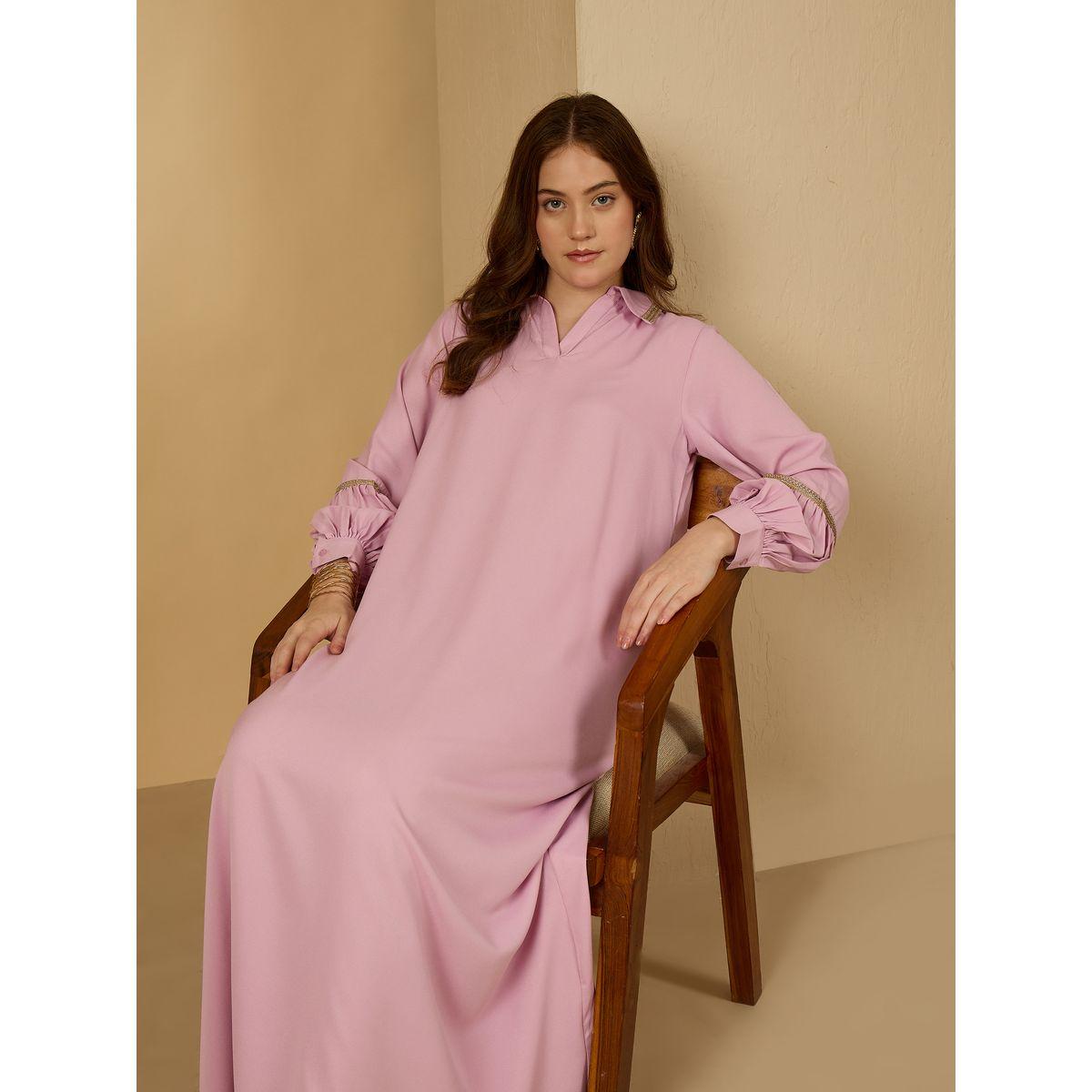 Amirah X Styli Lace Trim Collared Jalabiya-women-arabicclothing-jalabiyas-image-6