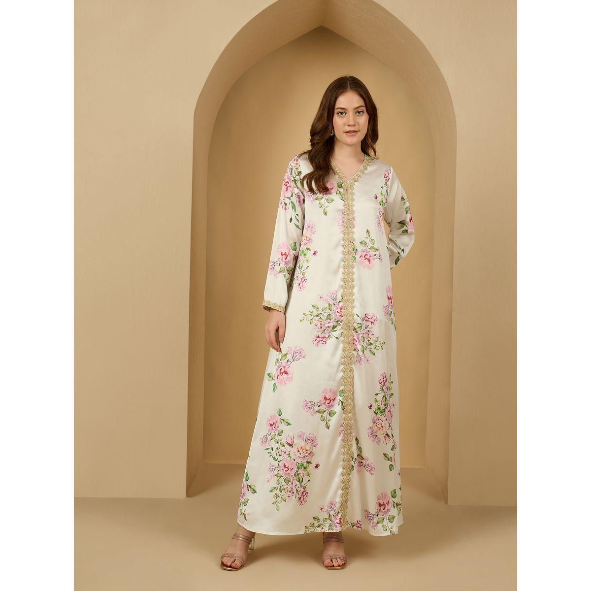 أميرة x ستايلي جلابية ساتان بطبعة زهور مع تداخلات دانتيل-women-arabicclothing-jalabiyas-image-2