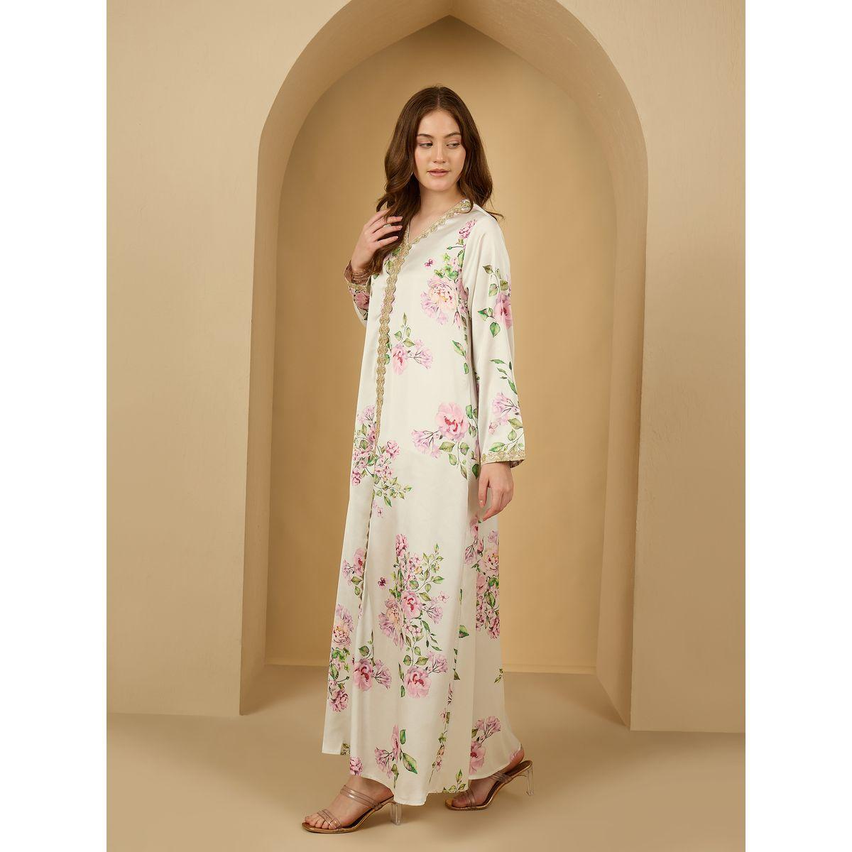 أميرة x ستايلي جلابية ساتان بطبعة زهور مع تداخلات دانتيل-women-arabicclothing-jalabiyas-image-3