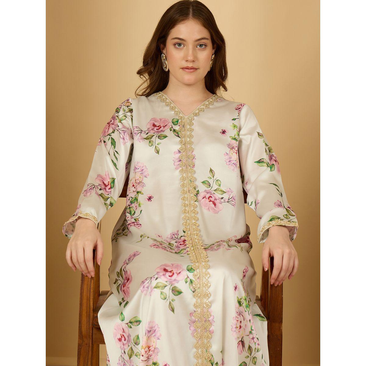 أميرة x ستايلي جلابية ساتان بطبعة زهور مع تداخلات دانتيل-women-arabicclothing-jalabiyas-image-4