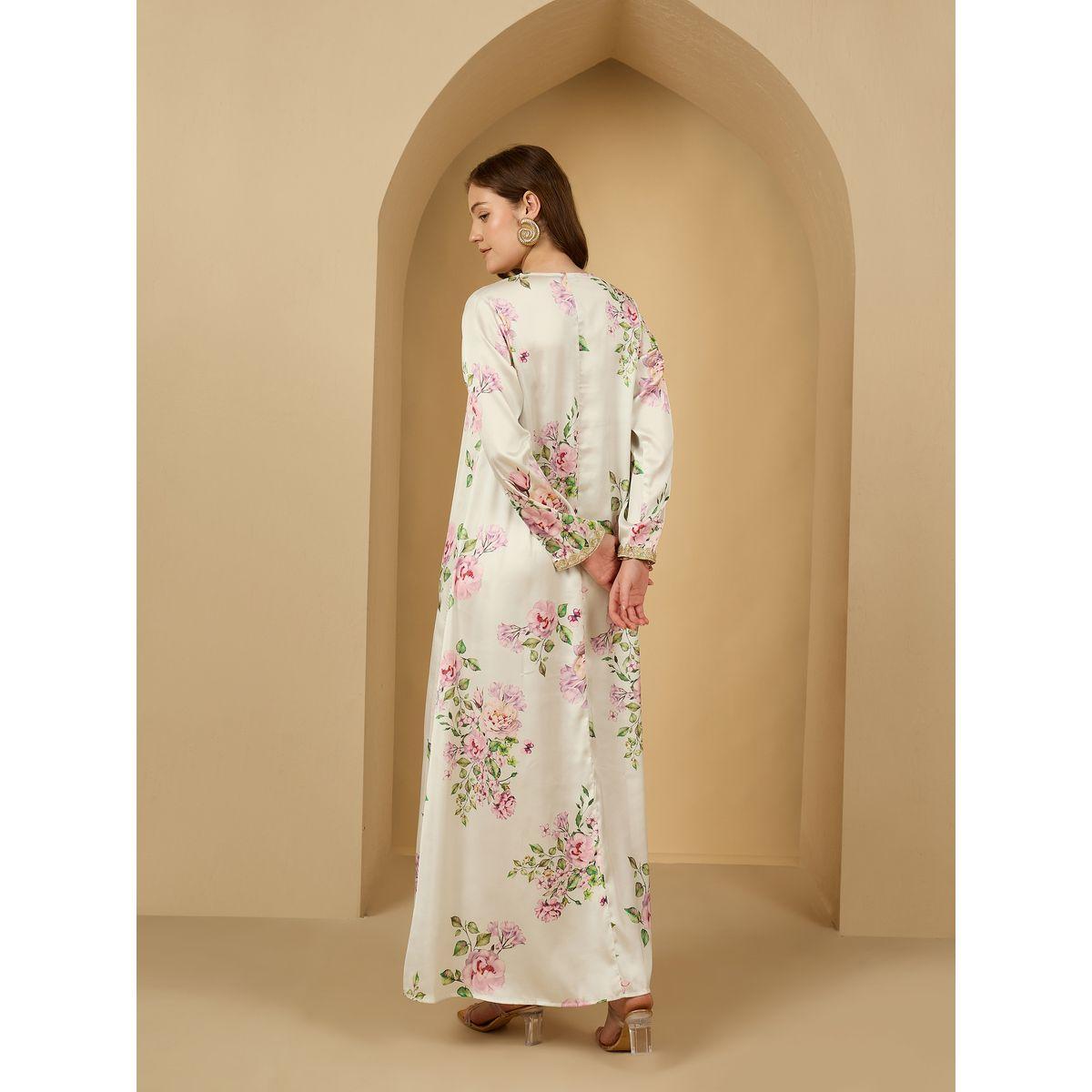 أميرة x ستايلي جلابية ساتان بطبعة زهور مع تداخلات دانتيل-women-arabicclothing-jalabiyas-image-5