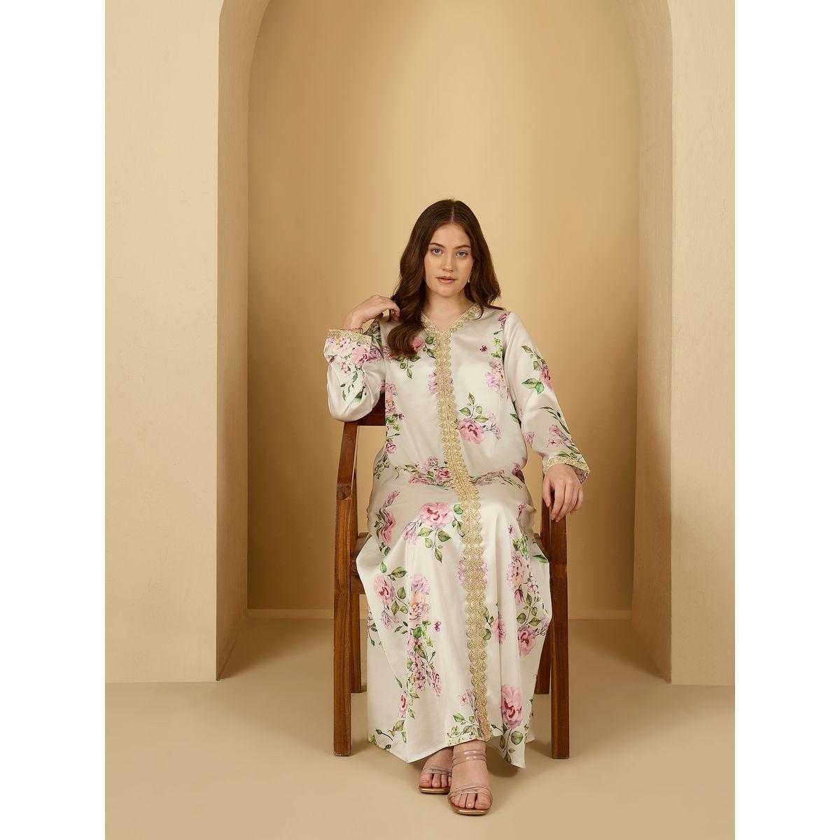 أميرة x ستايلي جلابية ساتان بطبعة زهور مع تداخلات دانتيل-women-arabicclothing-jalabiyas-image-6