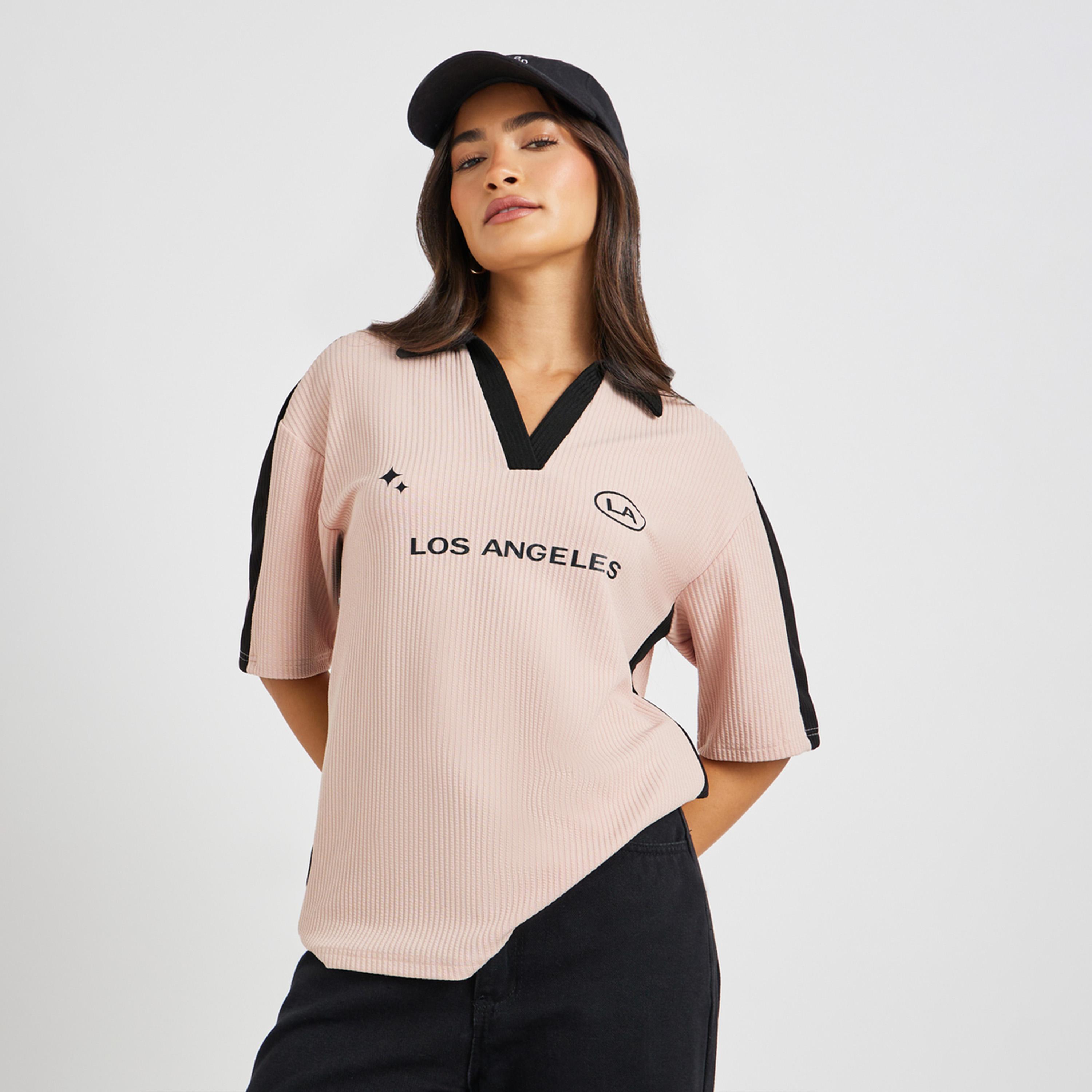Styli Slogan Print Short Sleeve Collared Oversized T-Shirt-women-clothing-tshirts-image-1