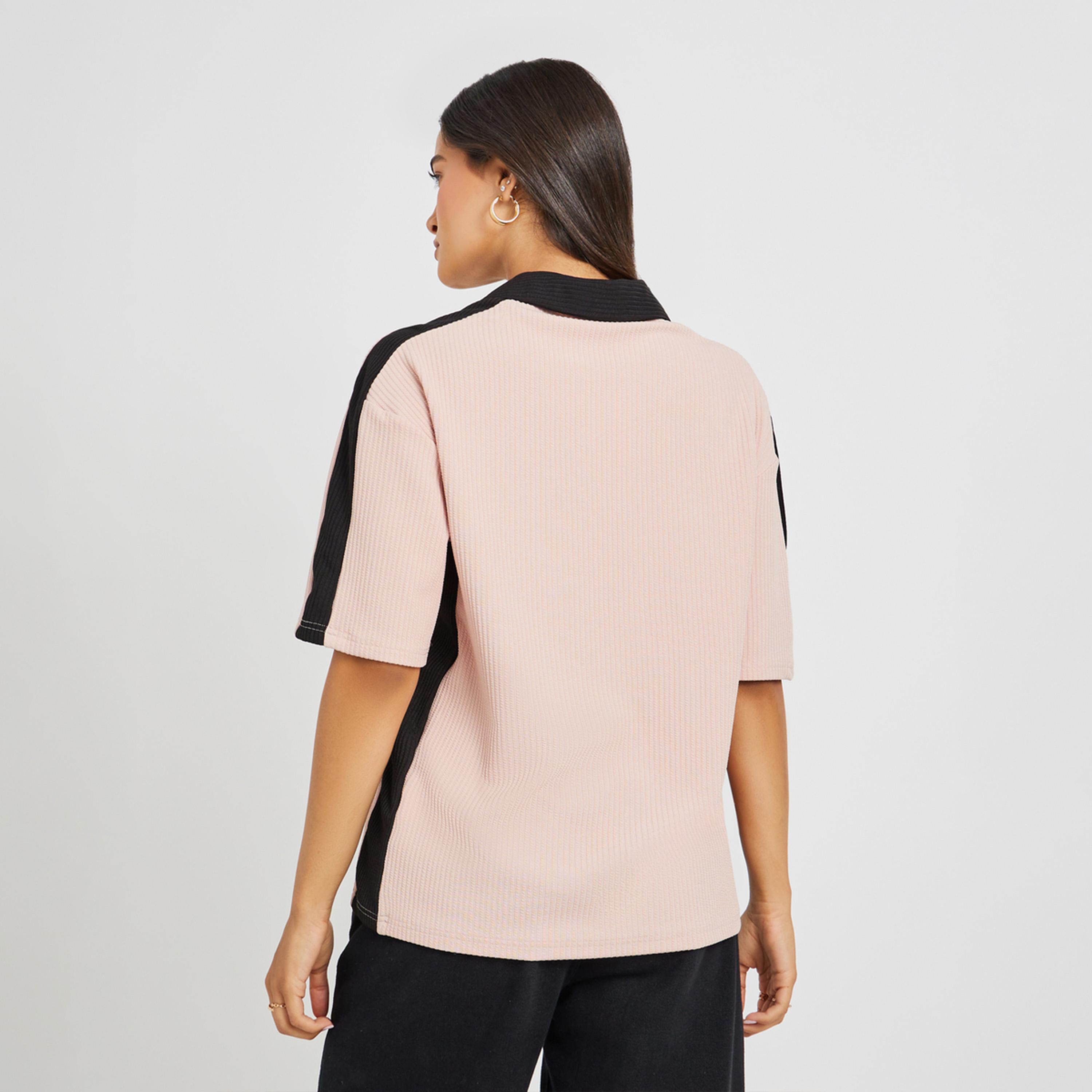 Styli Slogan Print Short Sleeve Collared Oversized T-Shirt-women-clothing-tshirts-image-4