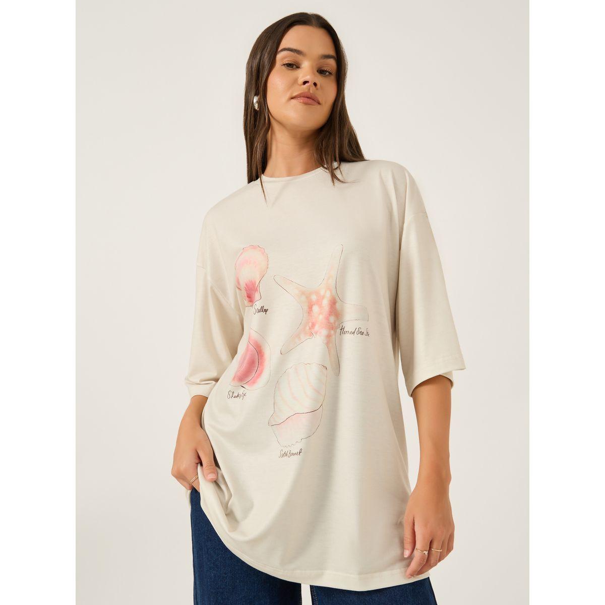 تيشيرت فضفاض بطبعة جرافيك وأكمام قصيرة-women-clothing-tshirts-image-3