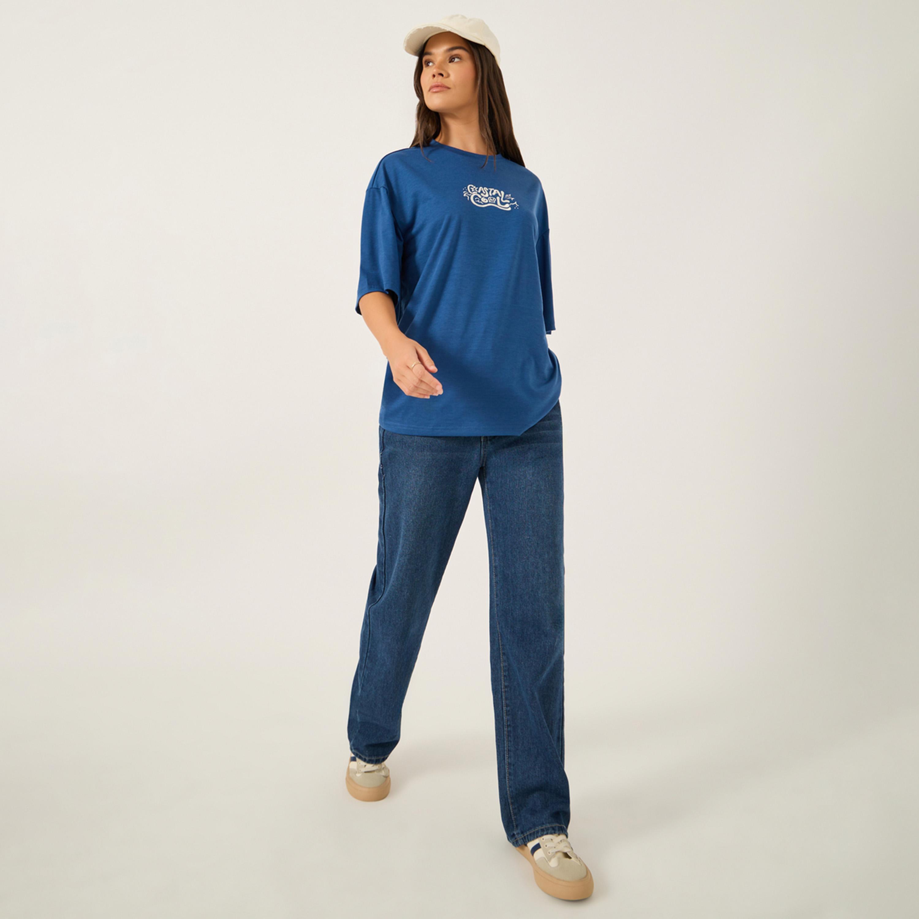 ستايلي - تي شيرت مطرز كبير الحجم بأكمام قصيرة-women-clothing-tshirts-image-2