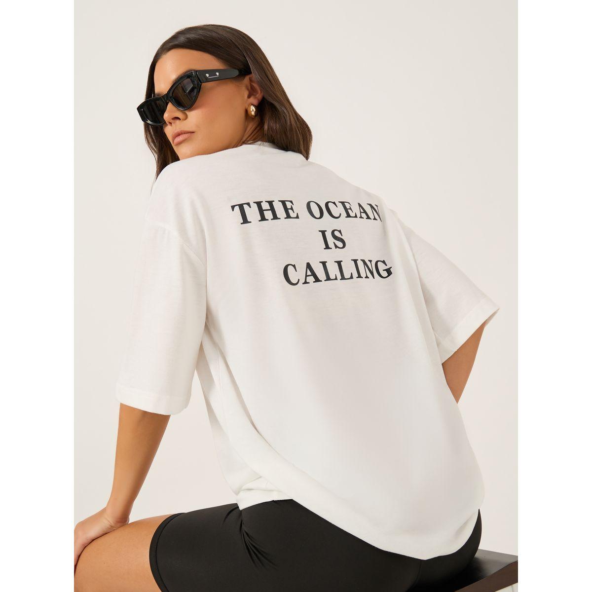 تيشيرت فضفاض بطبعة كتابة وأكمام قصيرة-women-clothing-tshirts-image-1