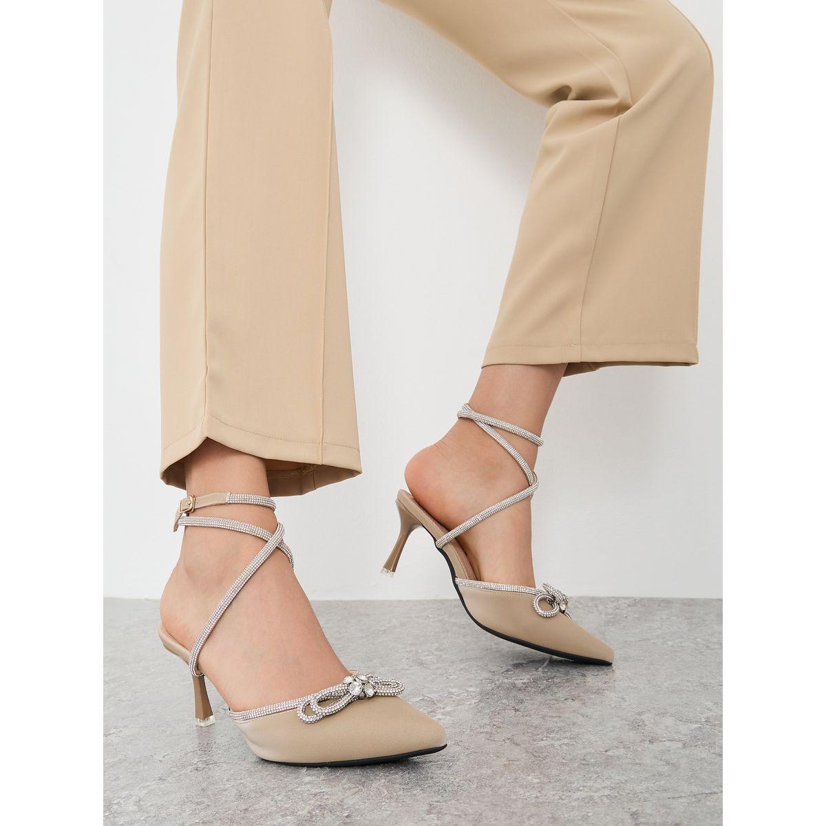 Sneak-a-Peek Beige Rhinestone Embellished Pointed Toe Ankle Strap Pumps-women-shoes-heels-image-1