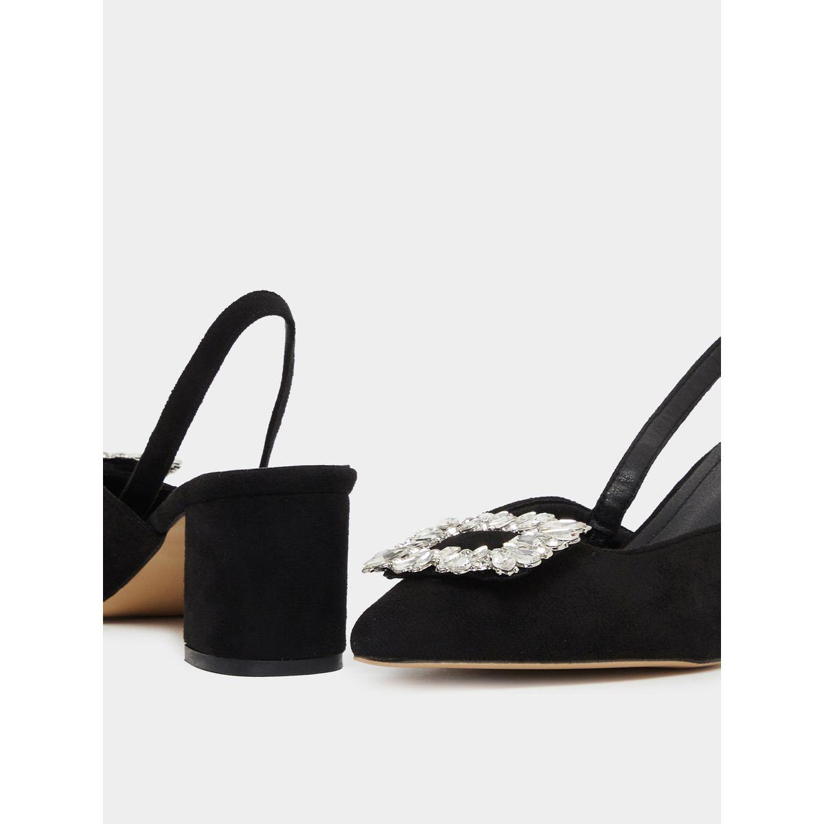 Sneak-a-Peek Rhinestone Buckle Detail Block Heel Slingback Shoes-women-shoes-heels-image-4