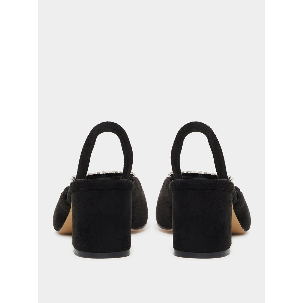 Sneak-a-Peek Rhinestone Buckle Detail Block Heel Slingback Shoes-women-shoes-heels-image-5
