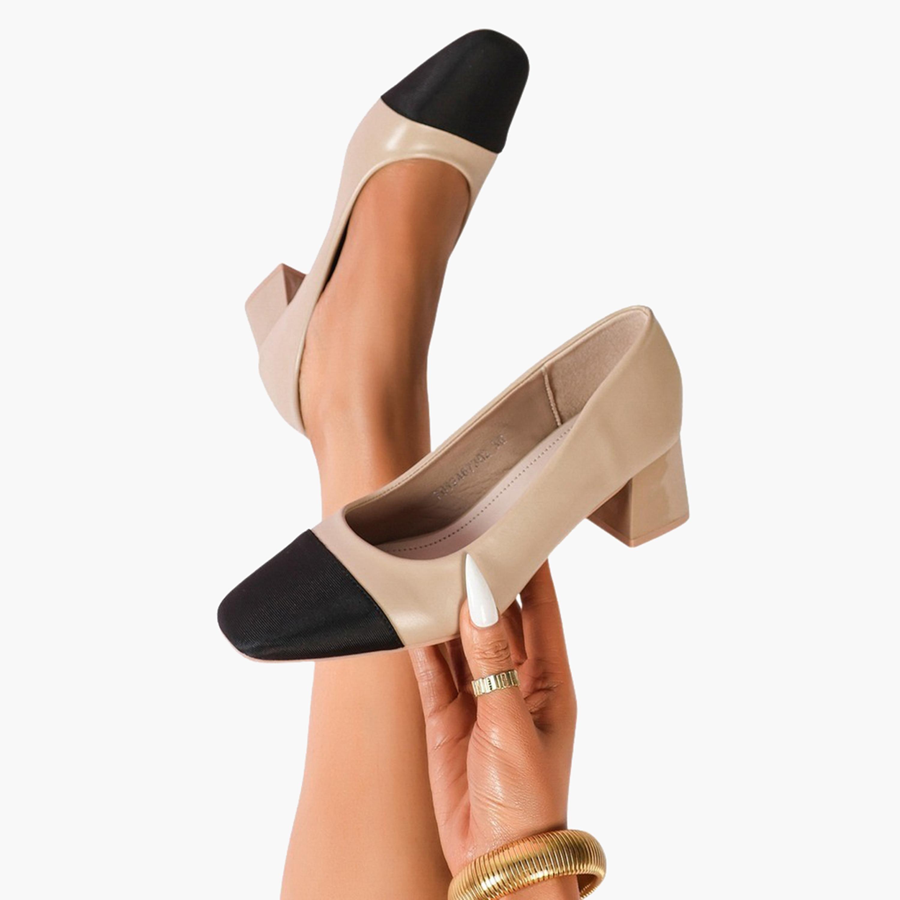 Sneak-a-Peek x Styli Two Tone Square Toe Block Heeled Pumps-women-shoes-heels-image-5