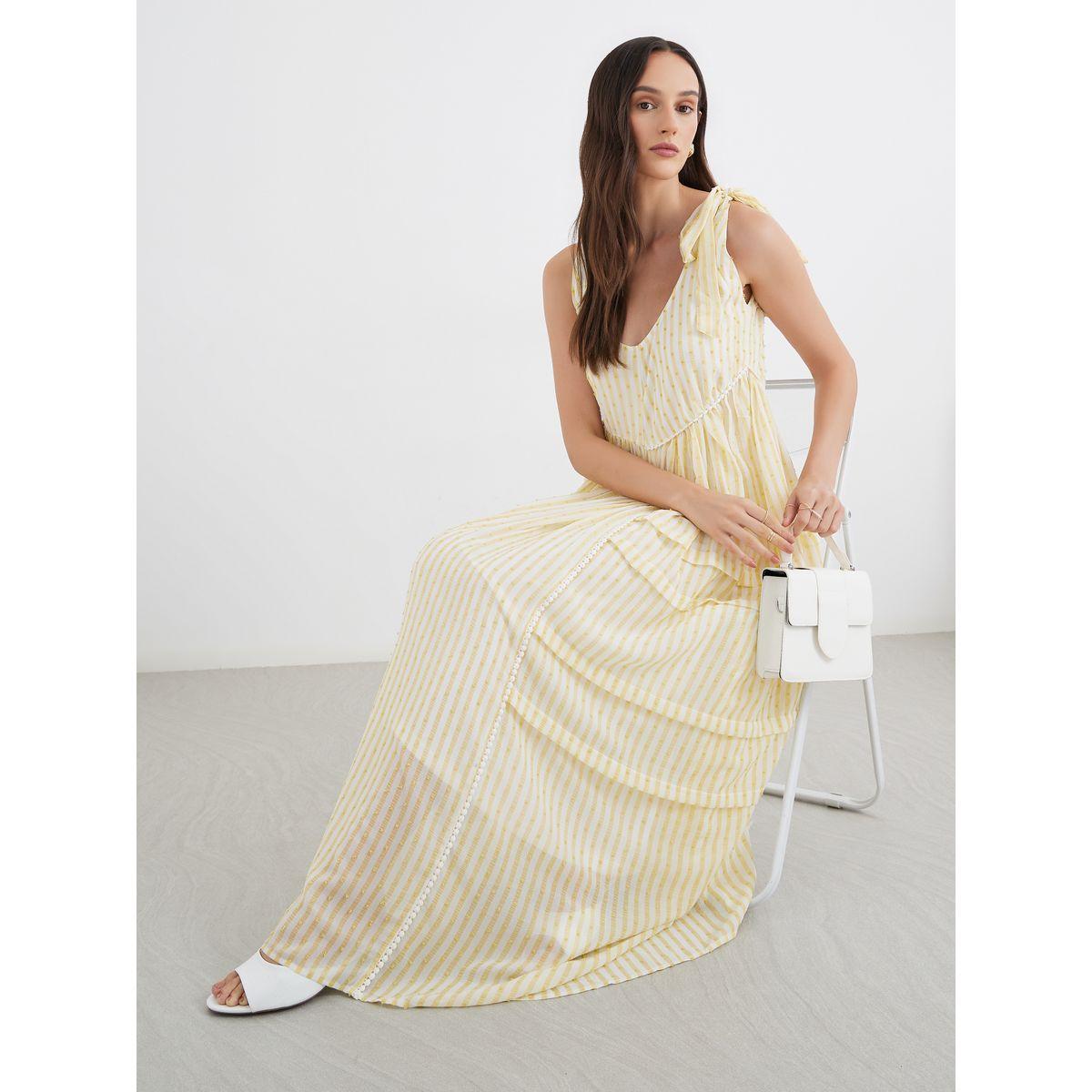 Styli Tie-Up Sleeve Dobby Striped Maxi Dress-women-clothing-dresses-image-1