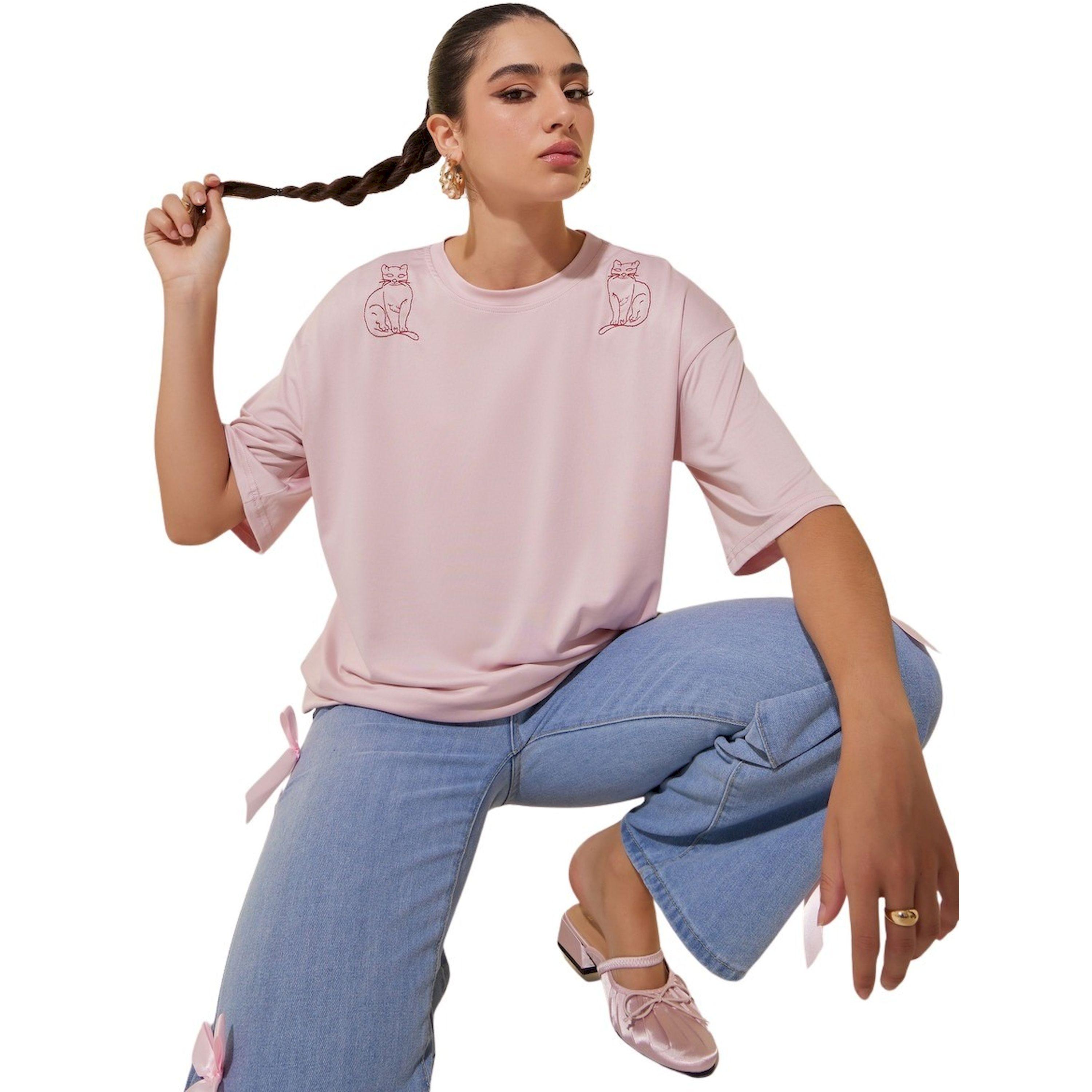ستايلي - تي شيرت محبوك كبير الحجم بأكمام قصيرة-women-clothing-tshirts-image-1