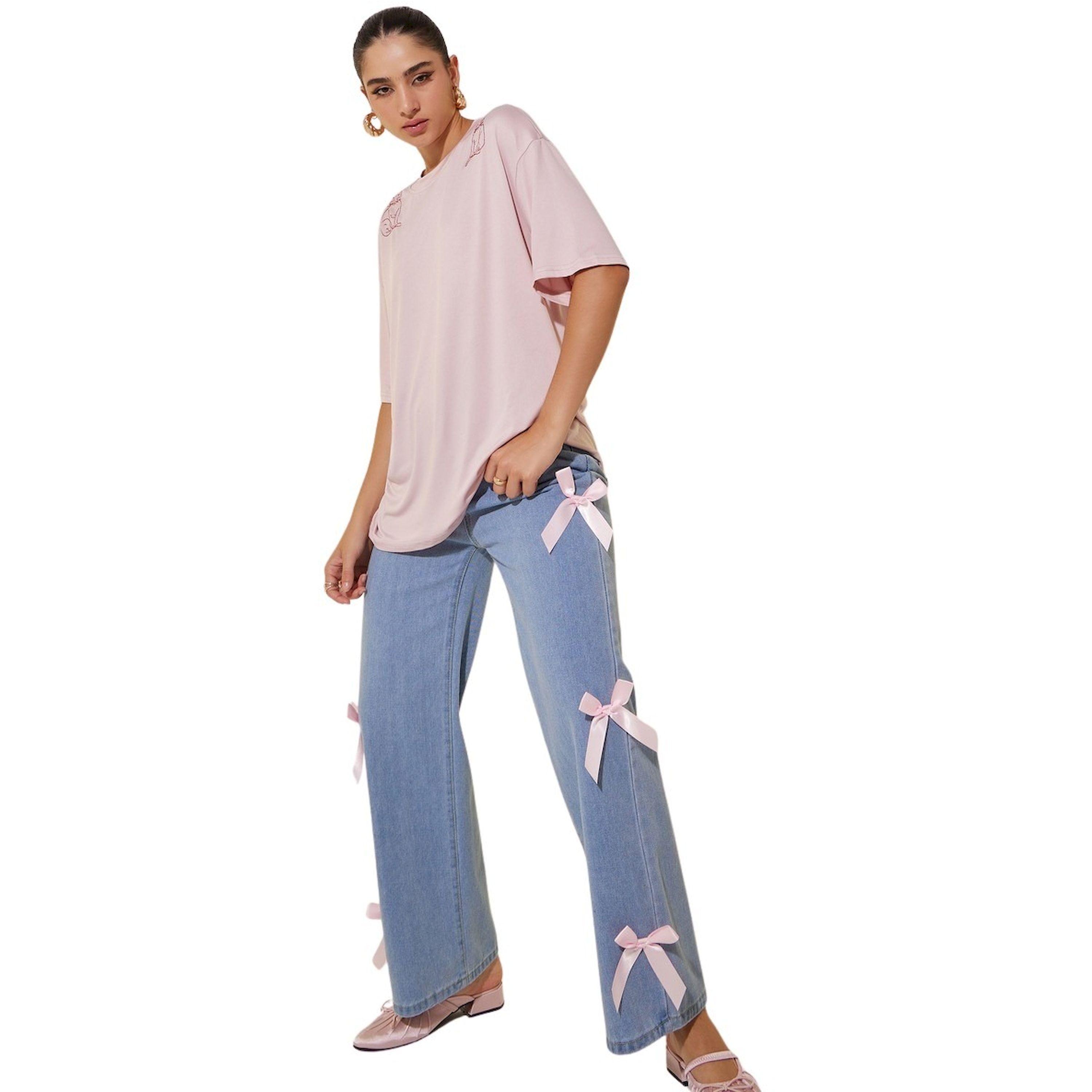 ستايلي - تي شيرت محبوك كبير الحجم بأكمام قصيرة-women-clothing-tshirts-image-2