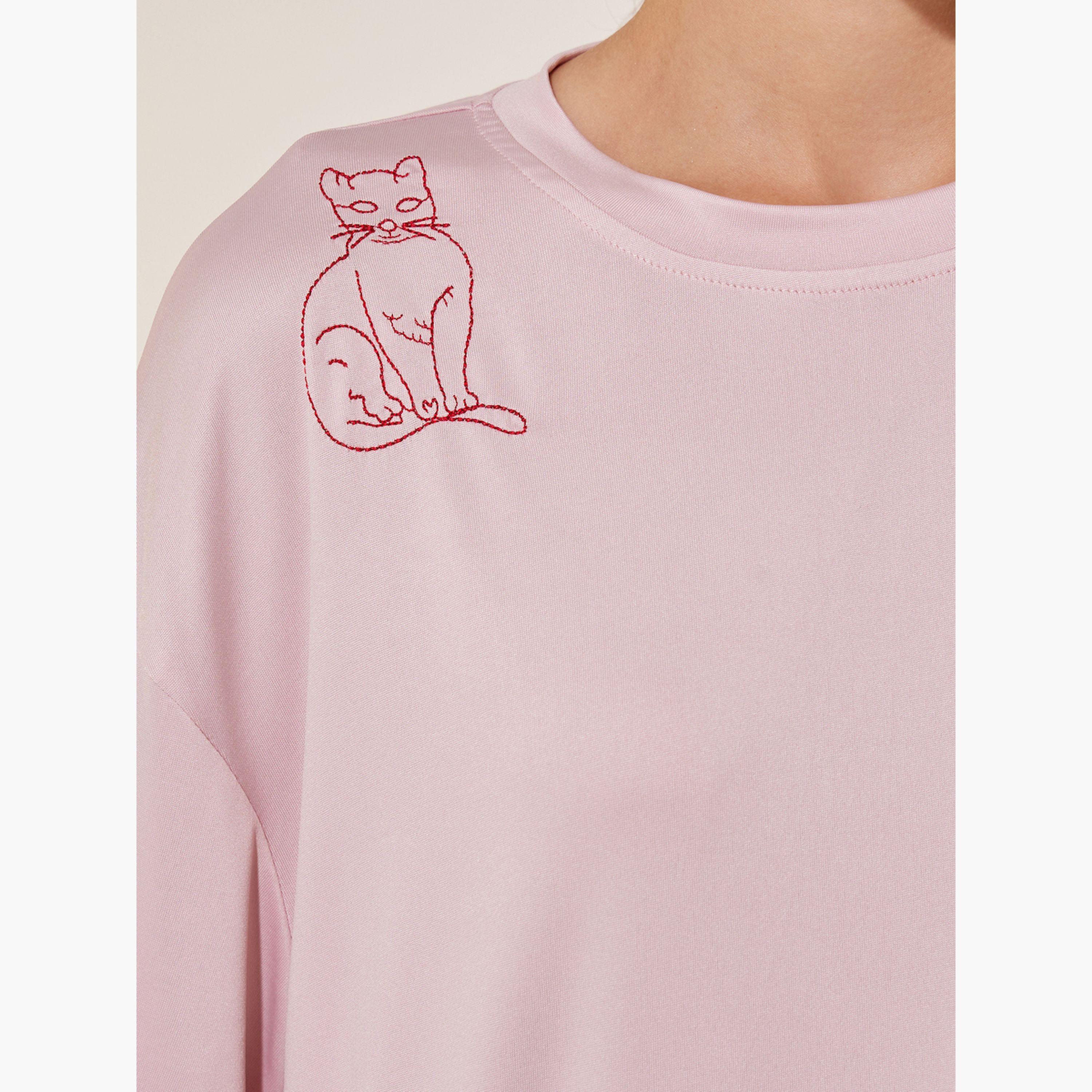 ستايلي - تي شيرت محبوك كبير الحجم بأكمام قصيرة-women-clothing-tshirts-image-4