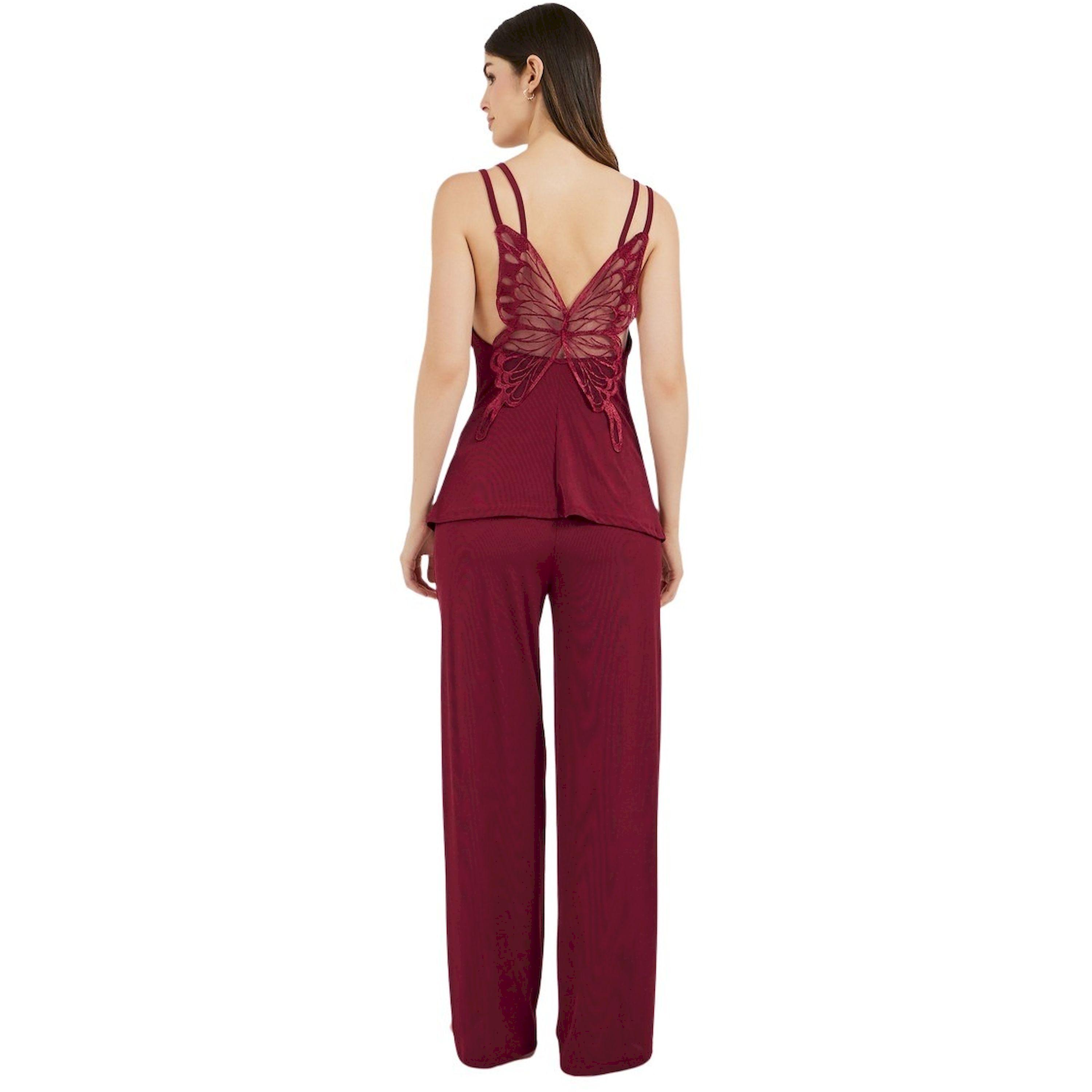 ستايلي - طقم بنطال بيجامة مع بلوزة بتفاصيل ظهر الفراشة ورقبة متدلية-women-clothing-nightwear-pyjamas-longsets-image-4
