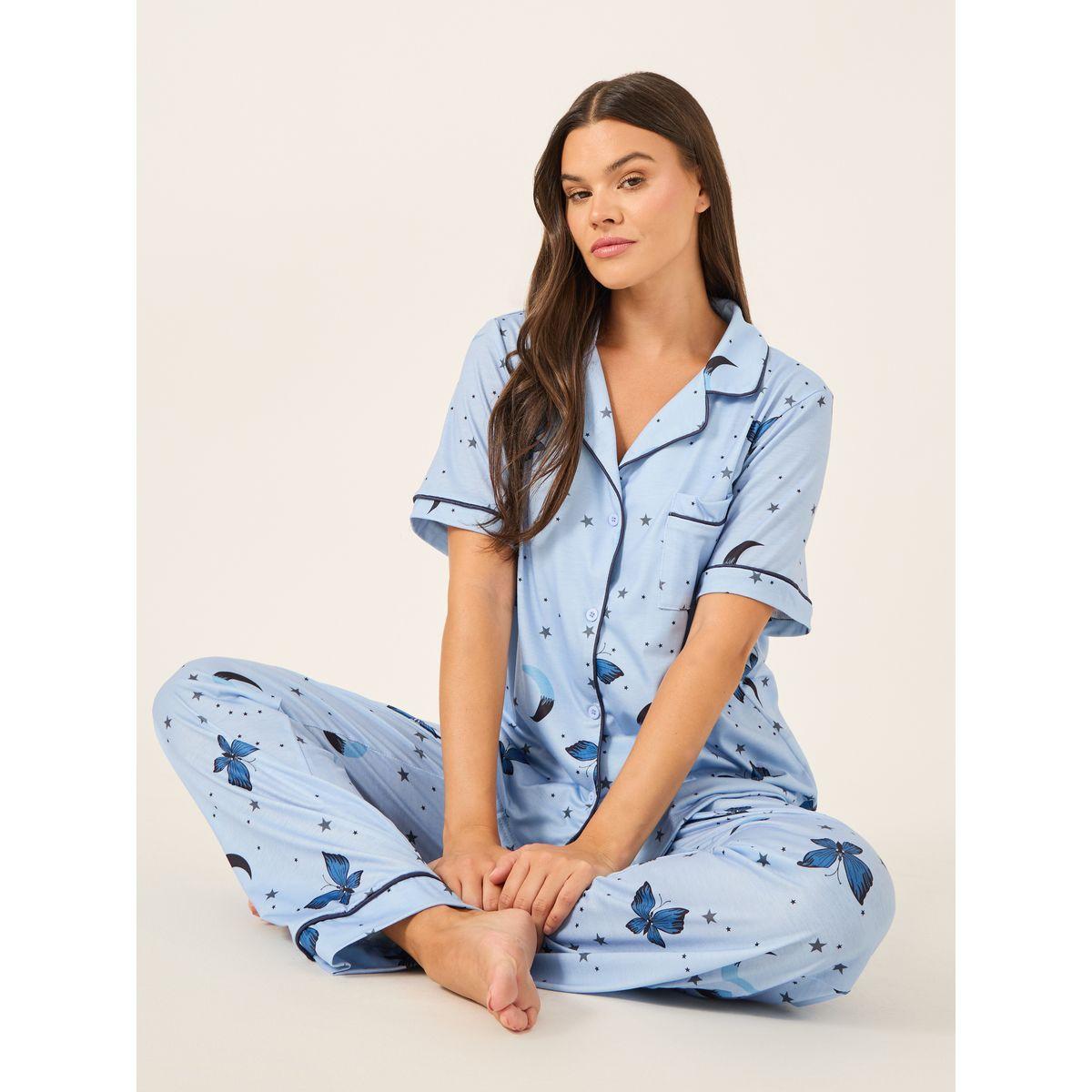Styli Graphic Print Collared Shirt and Pyjama Set-women-clothing-nightwear-pyjamas-longsets-image-1