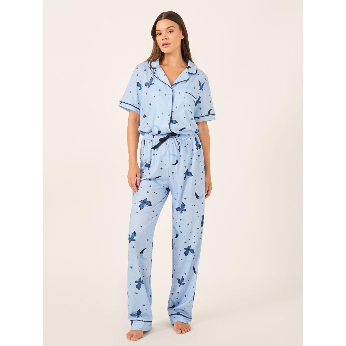 Styli Graphic Print Collared Shirt and Pyjama Set-women-clothing-nightwear-pyjamas-longsets-image-3