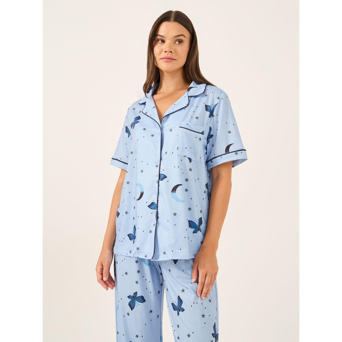 Styli Graphic Print Collared Shirt and Pyjama Set-women-clothing-nightwear-pyjamas-longsets-image-4