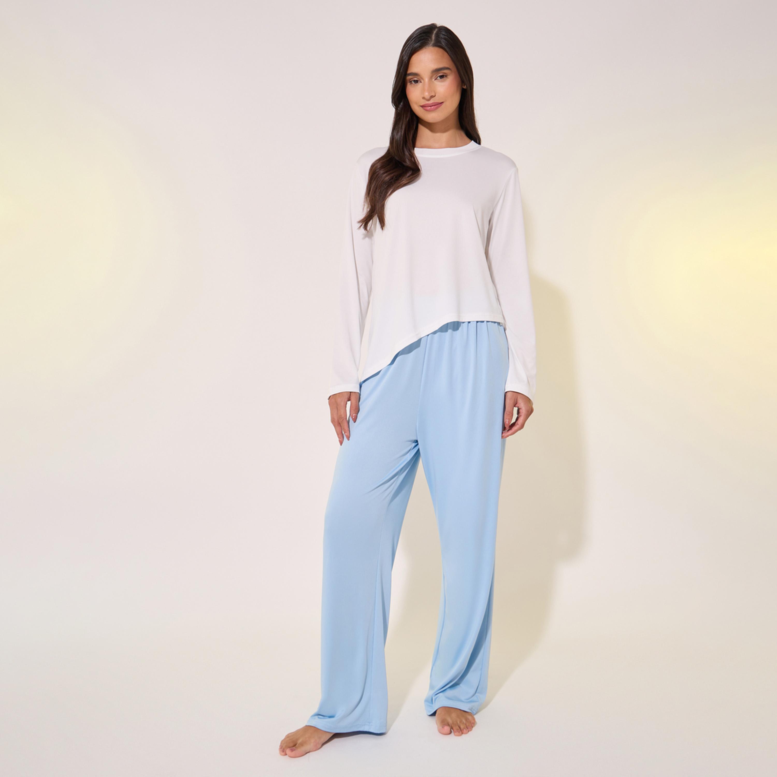 Styli Asymmetric Hem Long Sleeve T-Shirt and Pyjama Set-women-clothing-nightwear-pyjamas-longsets-image-1