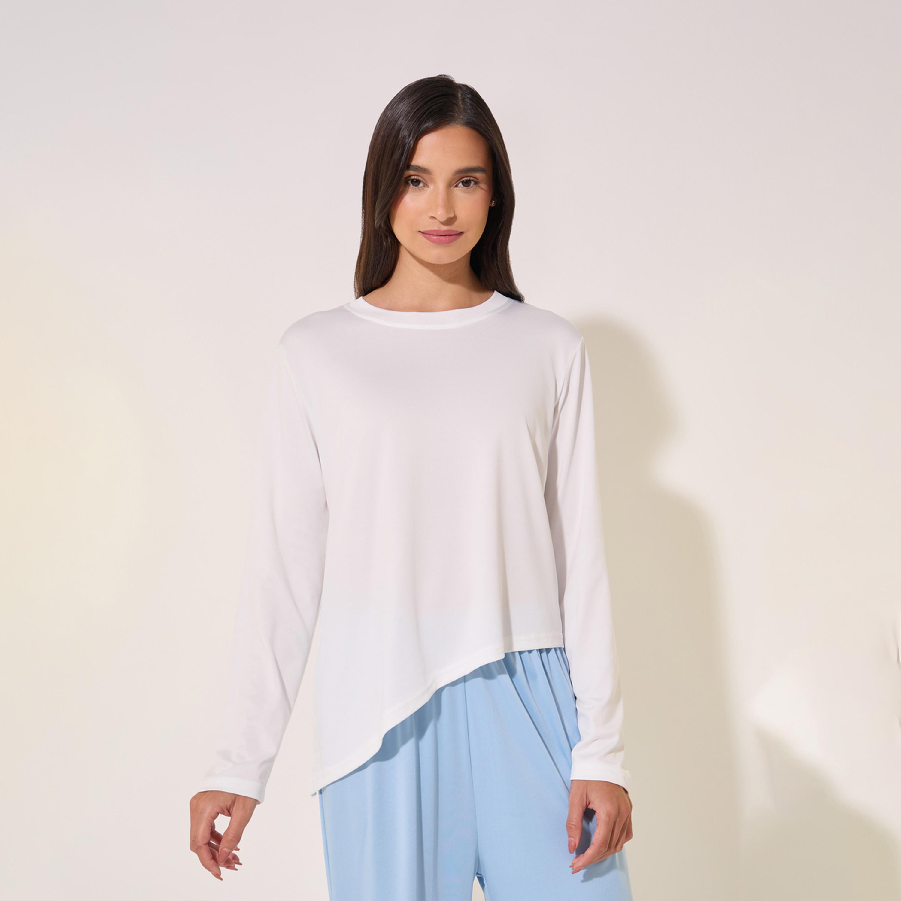 Styli Asymmetric Hem Long Sleeve T-Shirt and Pyjama Set-women-clothing-nightwear-pyjamas-longsets-image-2