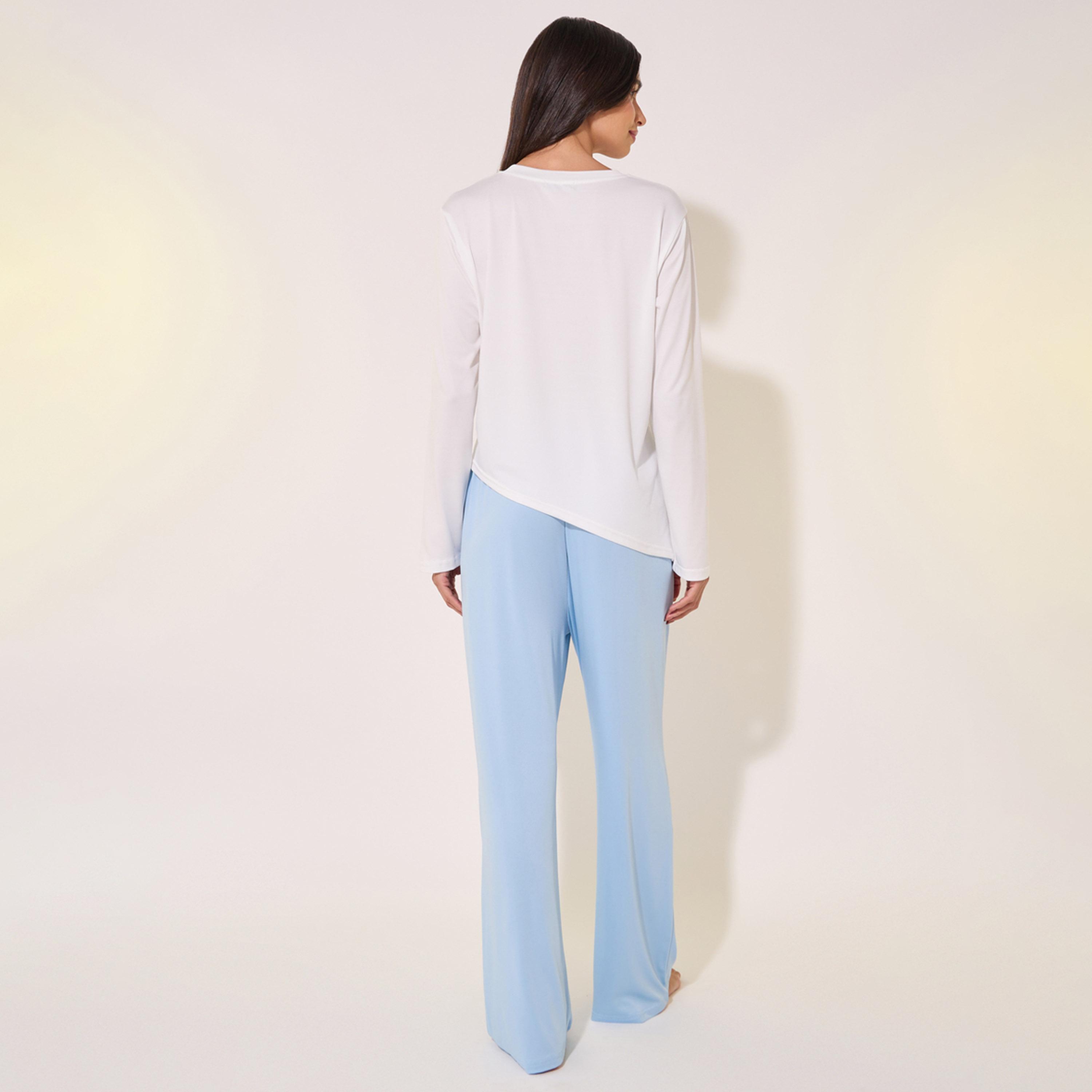 Styli Asymmetric Hem Long Sleeve T-Shirt and Pyjama Set-women-clothing-nightwear-pyjamas-longsets-image-5