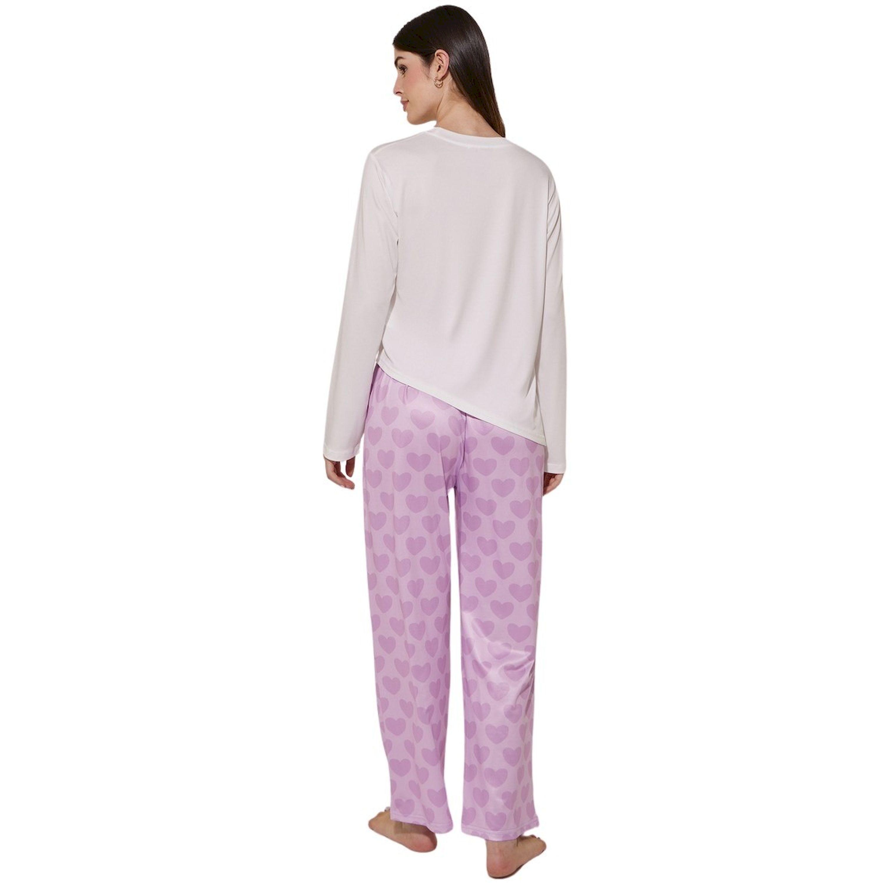 ستايلي - تي شيرت بأكمام طويلة وحافة غير متماثلة مع بنطال بقصة مستقيمة وطبعة قلوب-women-clothing-nightwear-pyjamas-longsets-image-4