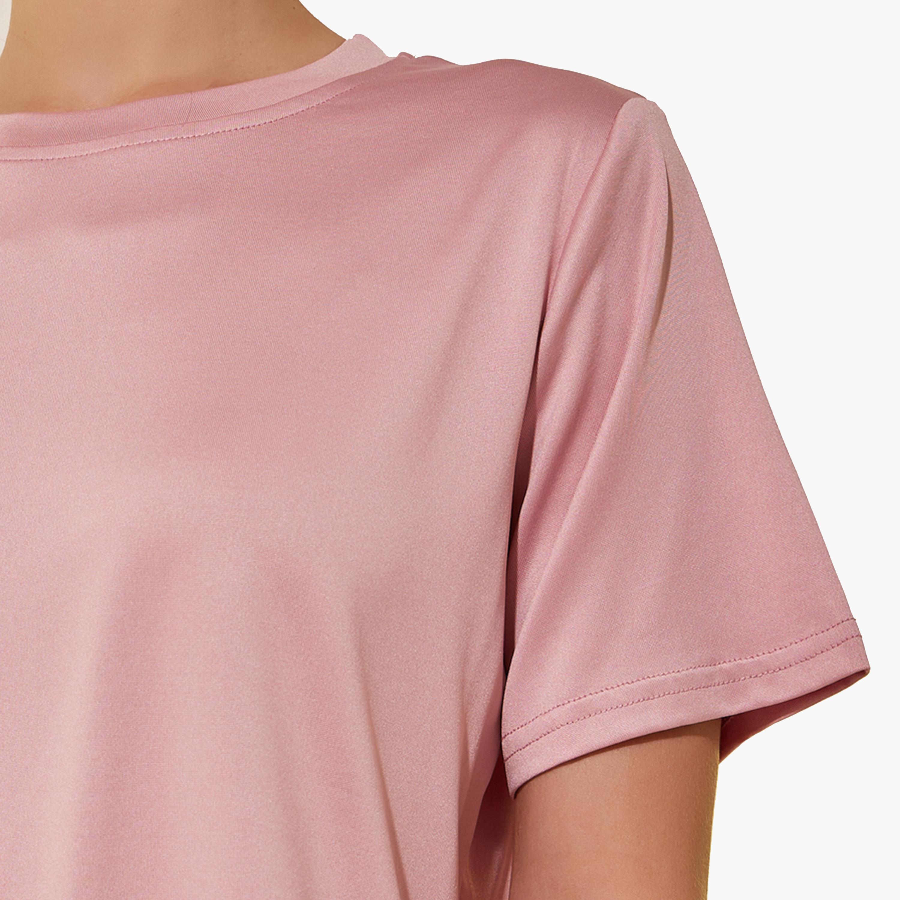 ستايلي - تي شيرت سادة بأكمام قصيرة مع شورت مطبوع-women-clothing-nightwear-pyjamas-shortsets-image-3